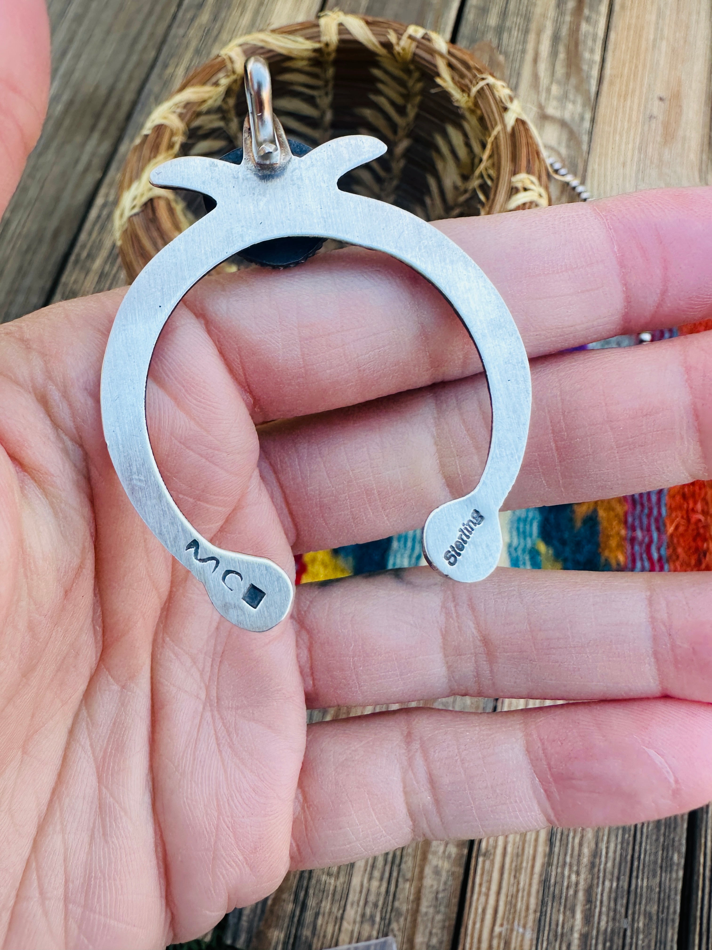 Handcrafted Sterling Silver & Turquoise Naja Pendant by Martha Cayatineto