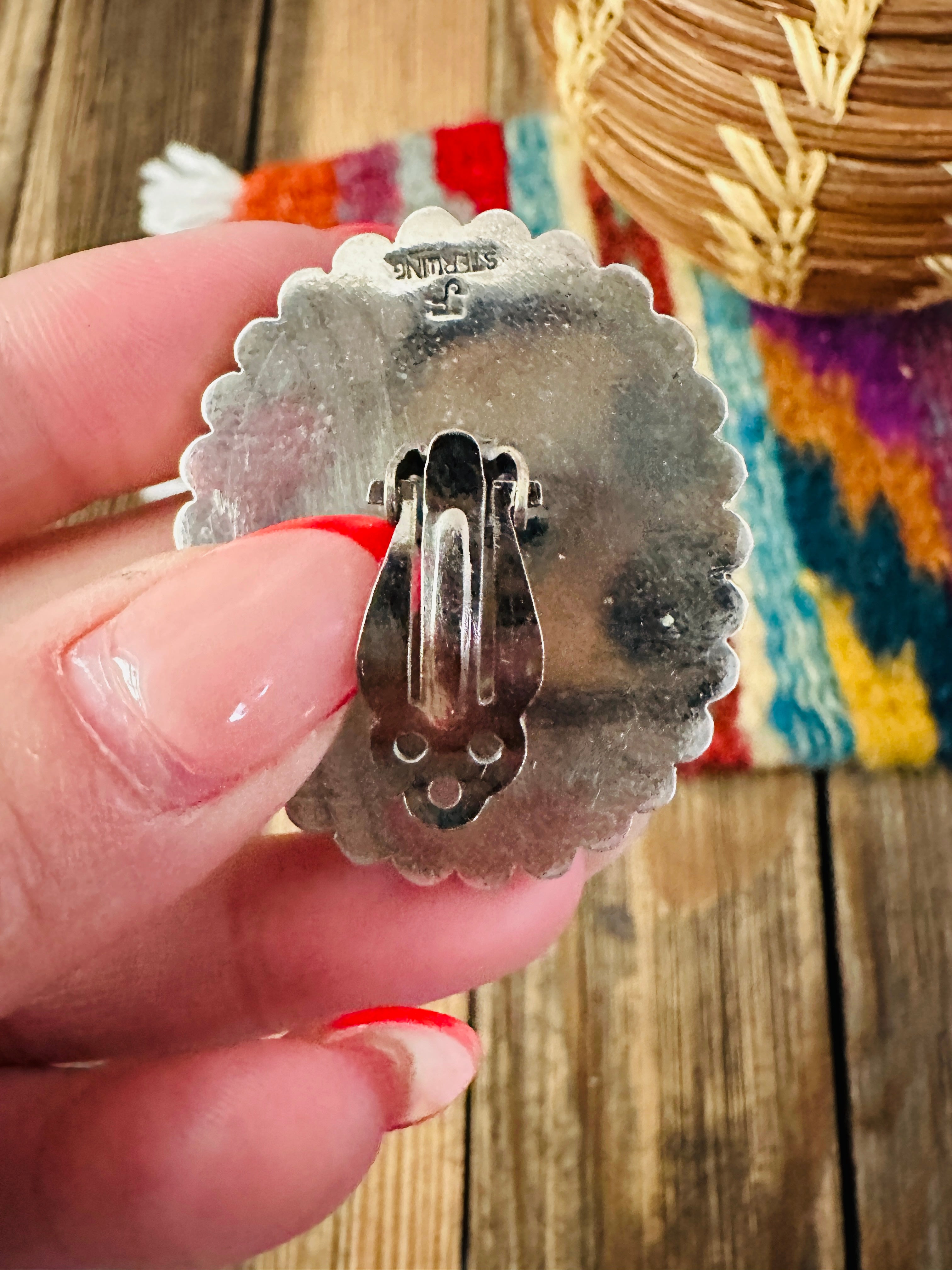 Handcrafted Spiny Oyster, Mother of Pearl & Sterling Silver Clip On Earrings by Federico Jimenez