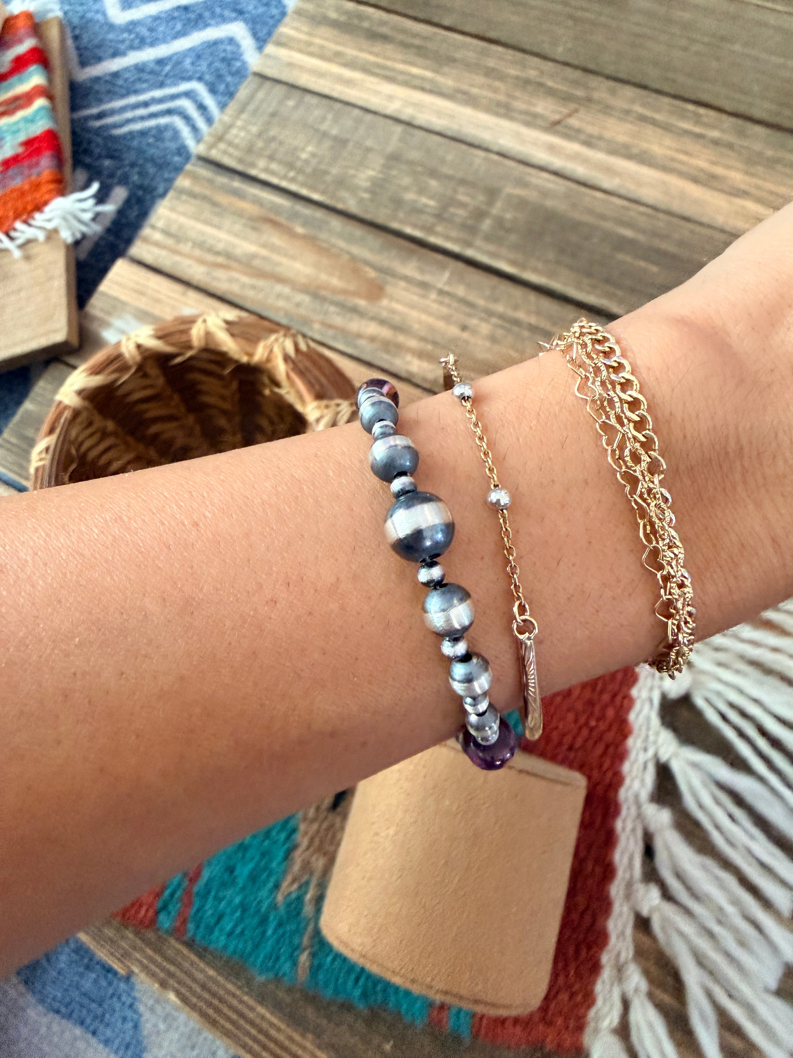 Handcrafted Purple Spiny Oyster & Sterling Silver Pearl Beaded Bracelet