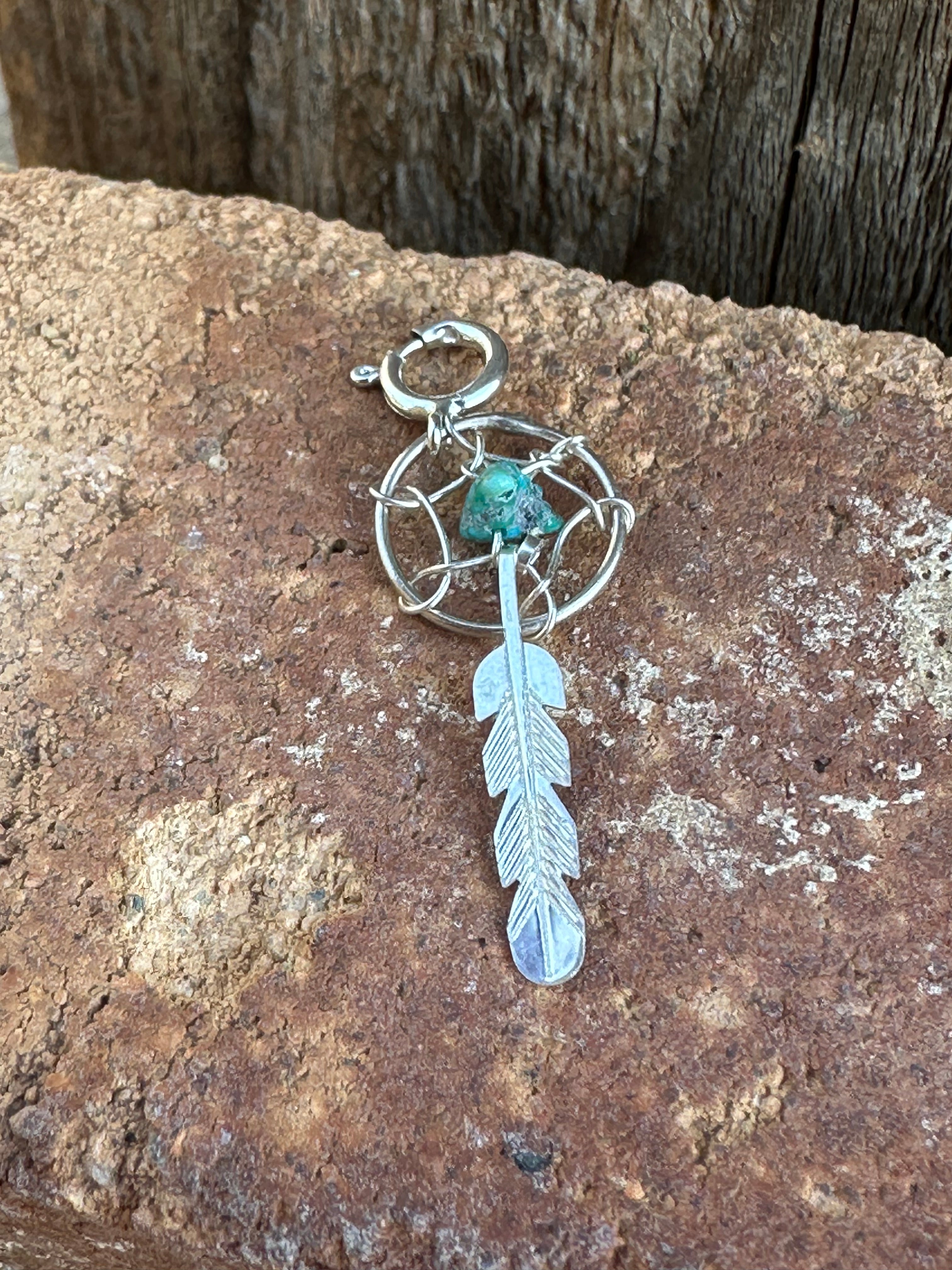 Handcrafted Sterling Silver Turquoise Dream Catcher Charm