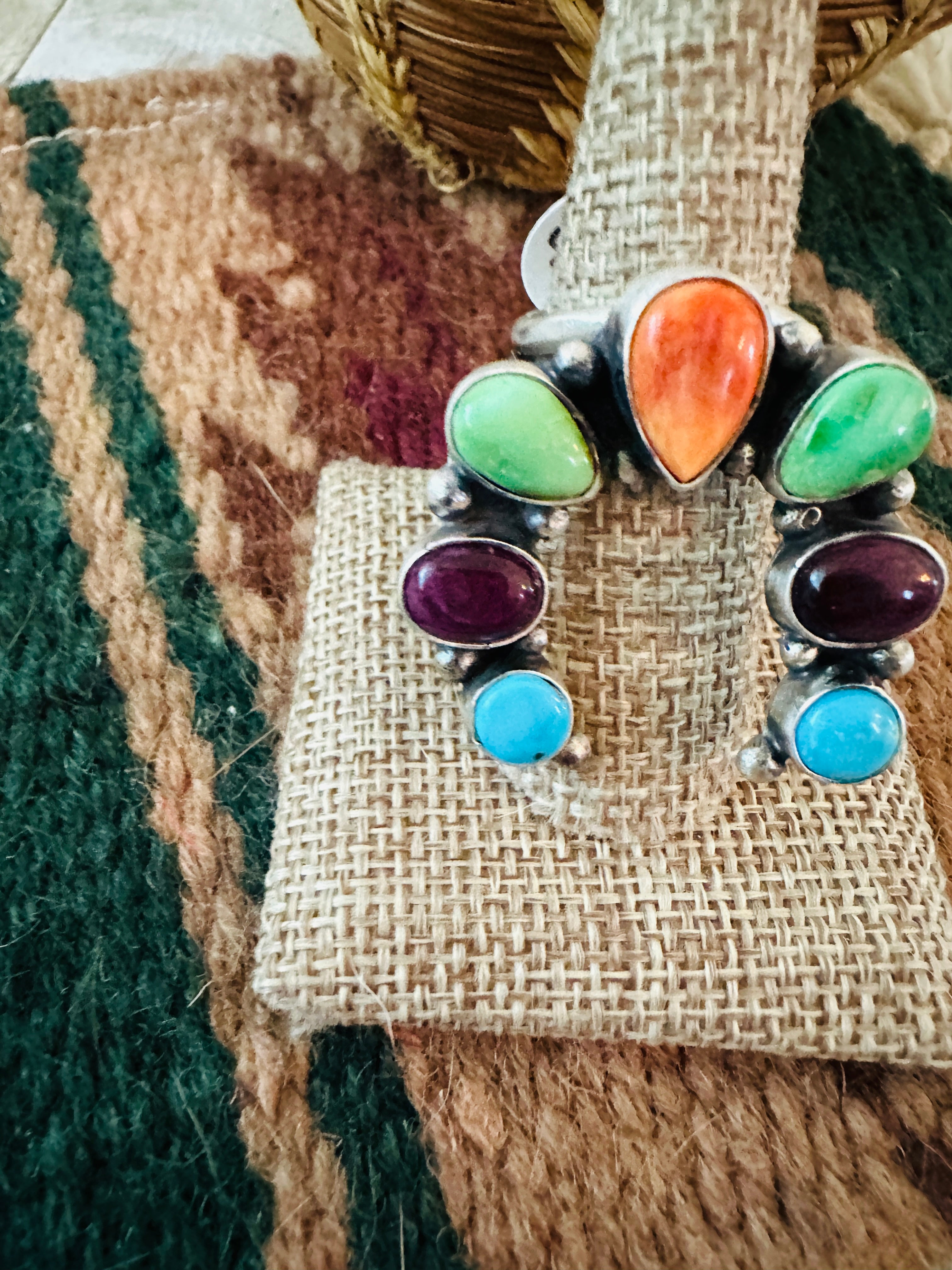 Handcrafted Sterling Silver & Multi Stone Naja Ring Size 8