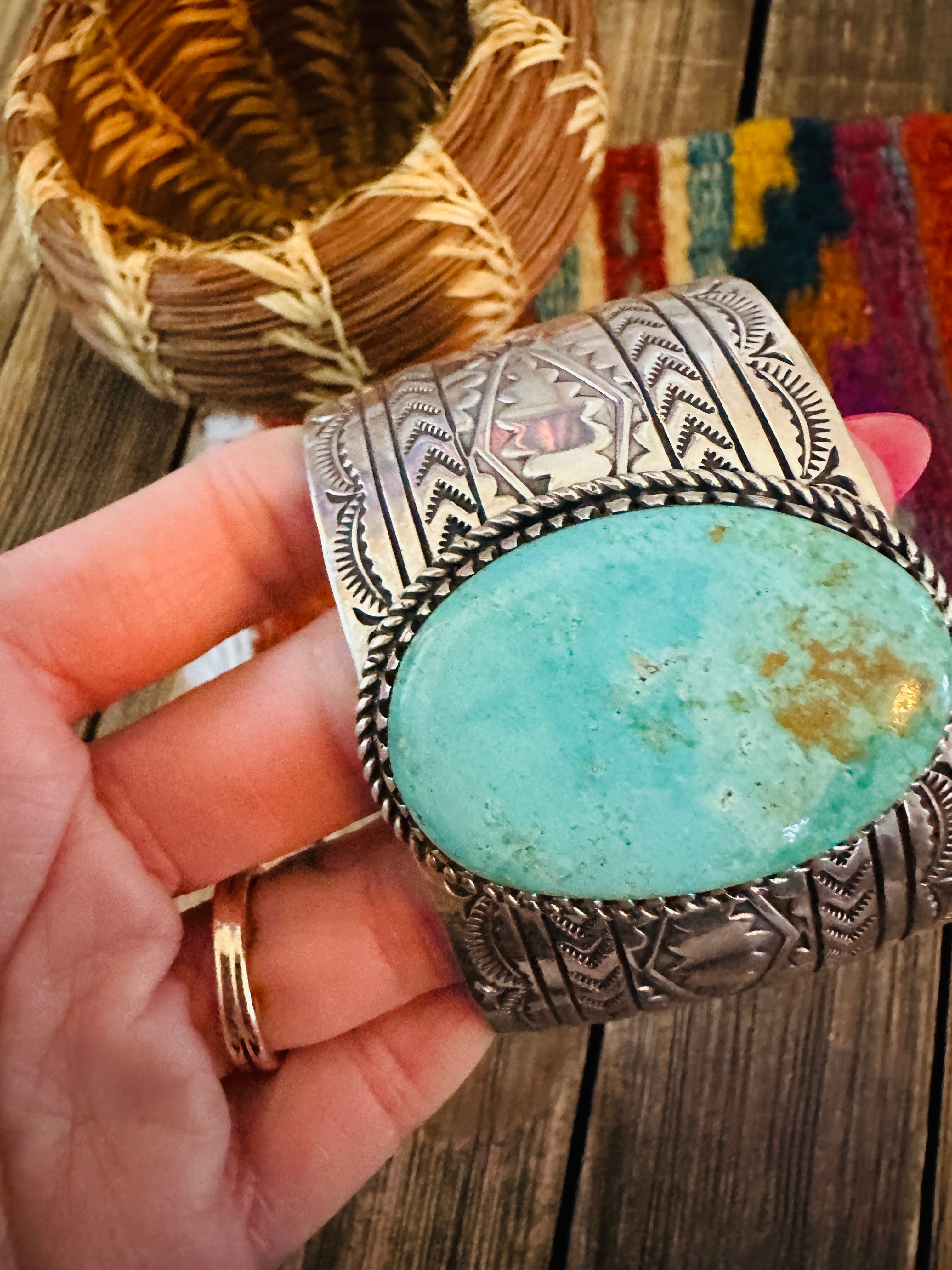 Handcrafted Pilot Mountain Turquoise & Sterling Silver Cuff Bracelet