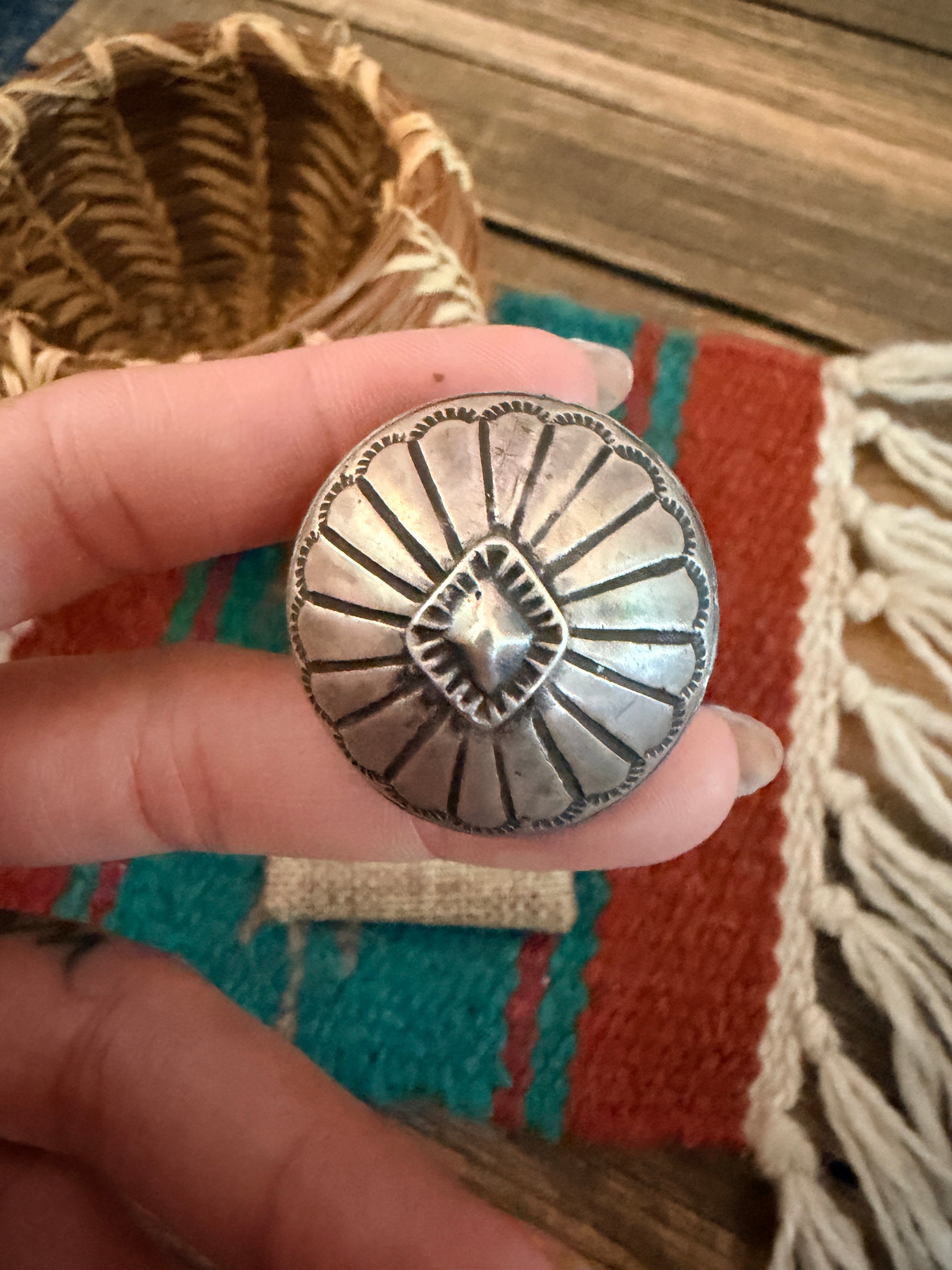 Handcrafted Sterling Silver Concho Ring Size 6 by Patrick Yazzie