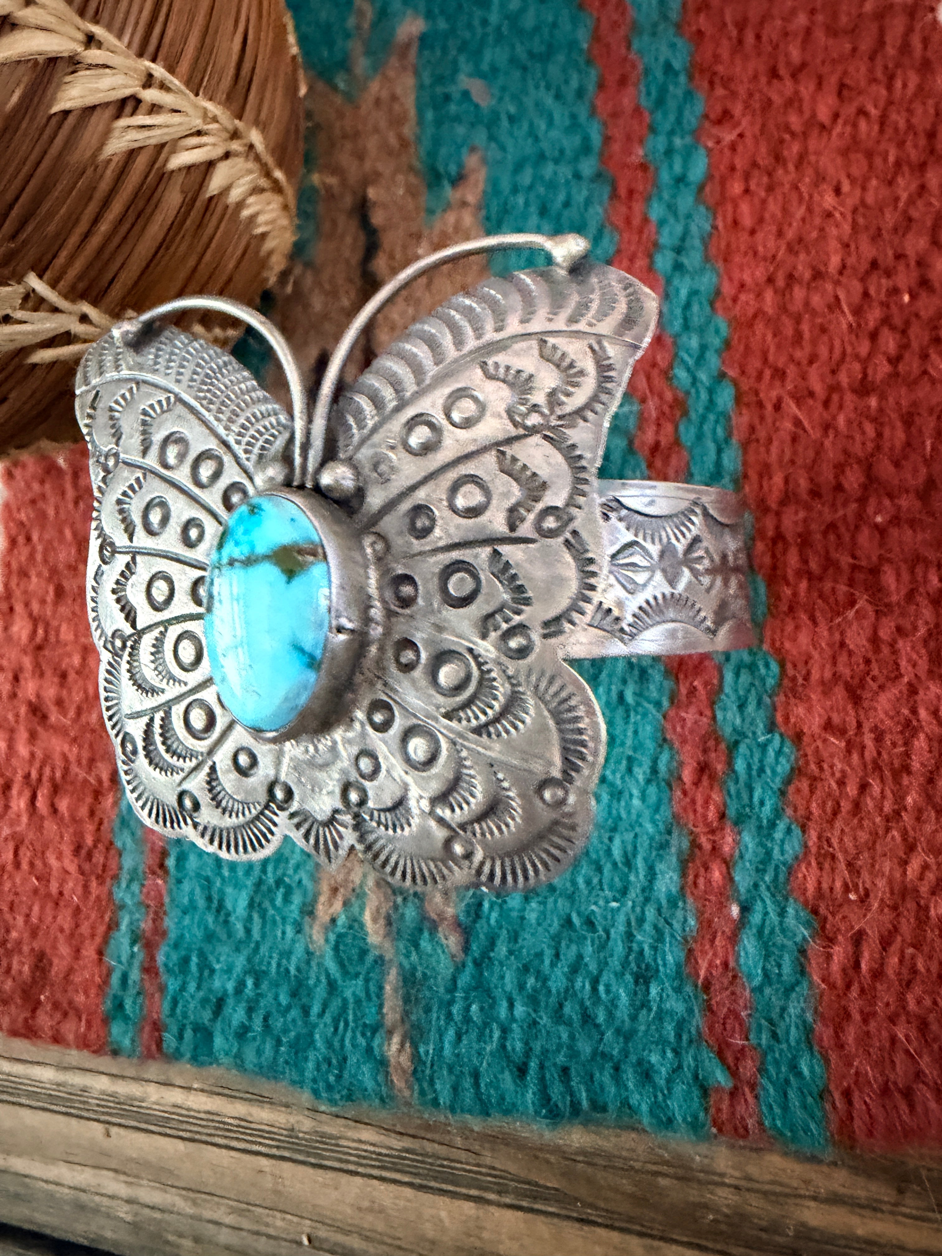 Handcrafted Turquoise & Sterling Silver Butterfly Cuff Bracelet by Bobby Johnson