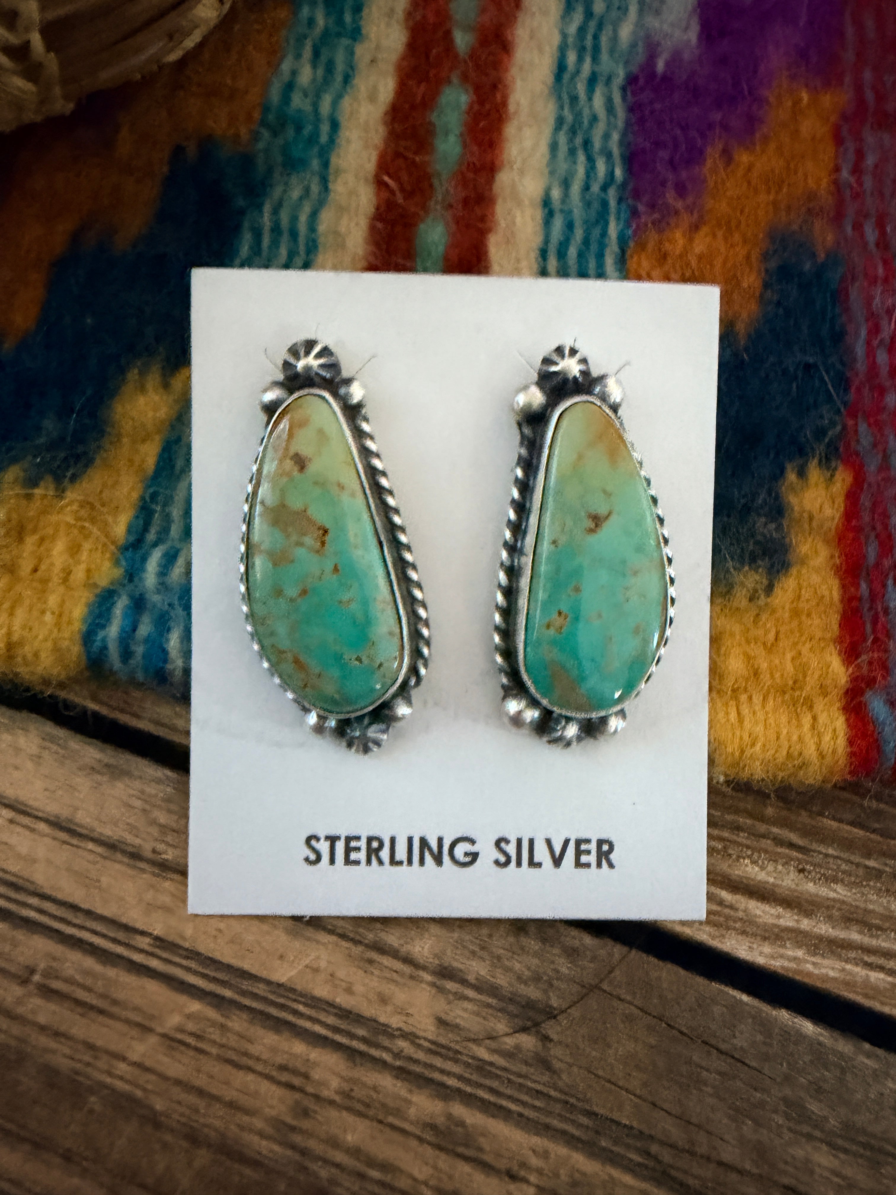 Handcrafted Turquoise & Sterling Silver Post Earrings