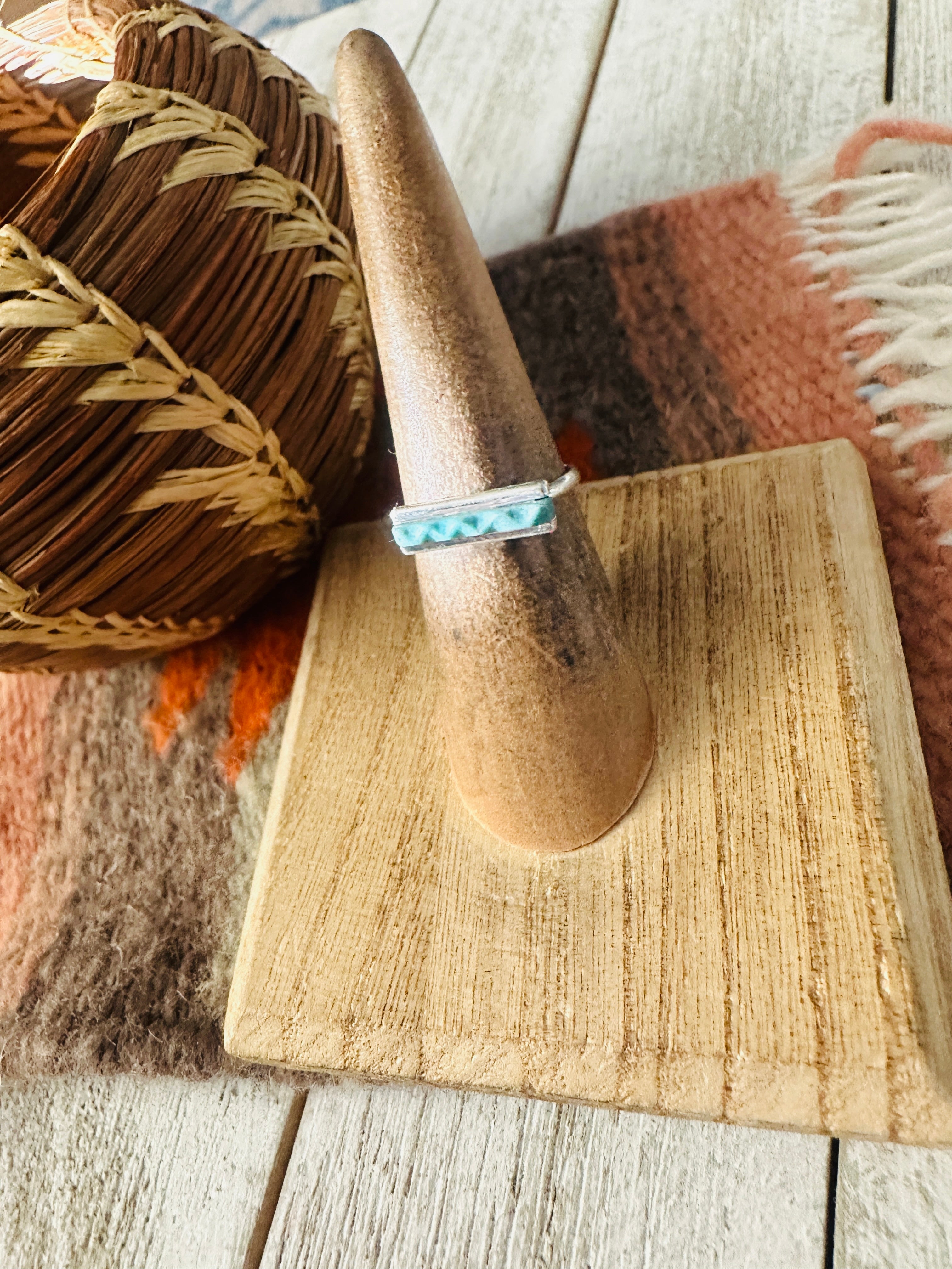 Handcrafted Turquoise & Sterling Silver Bar Band Ring