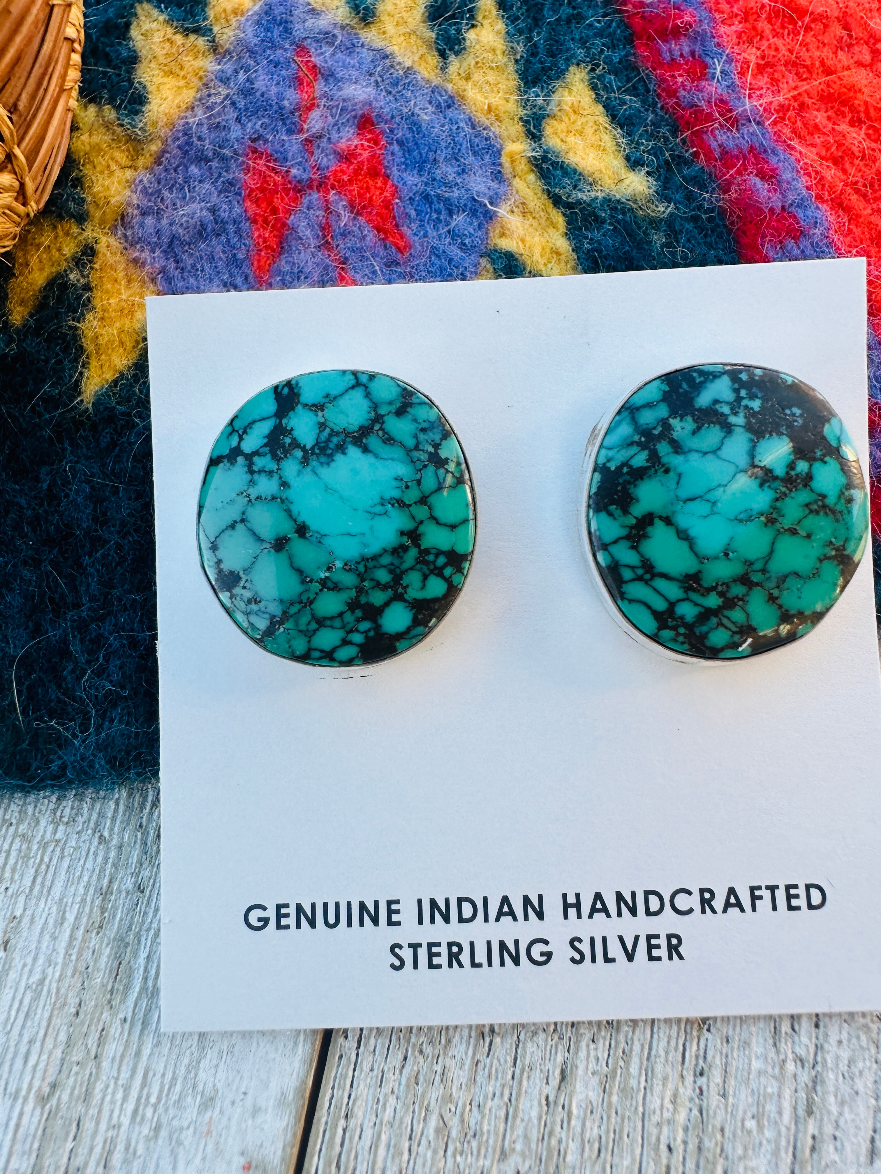 Handcrafted Kingman Web Turquoise & Sterling Silver Post Earrings