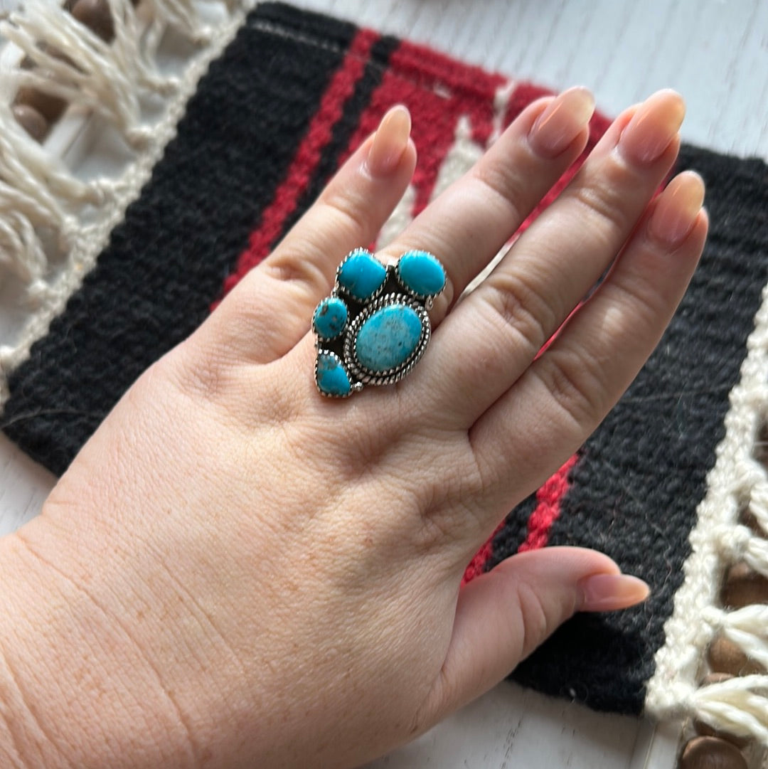 Beautiful Handmade Turquoise And Sterling Silver Adjustable Ring Signed Nizhoni