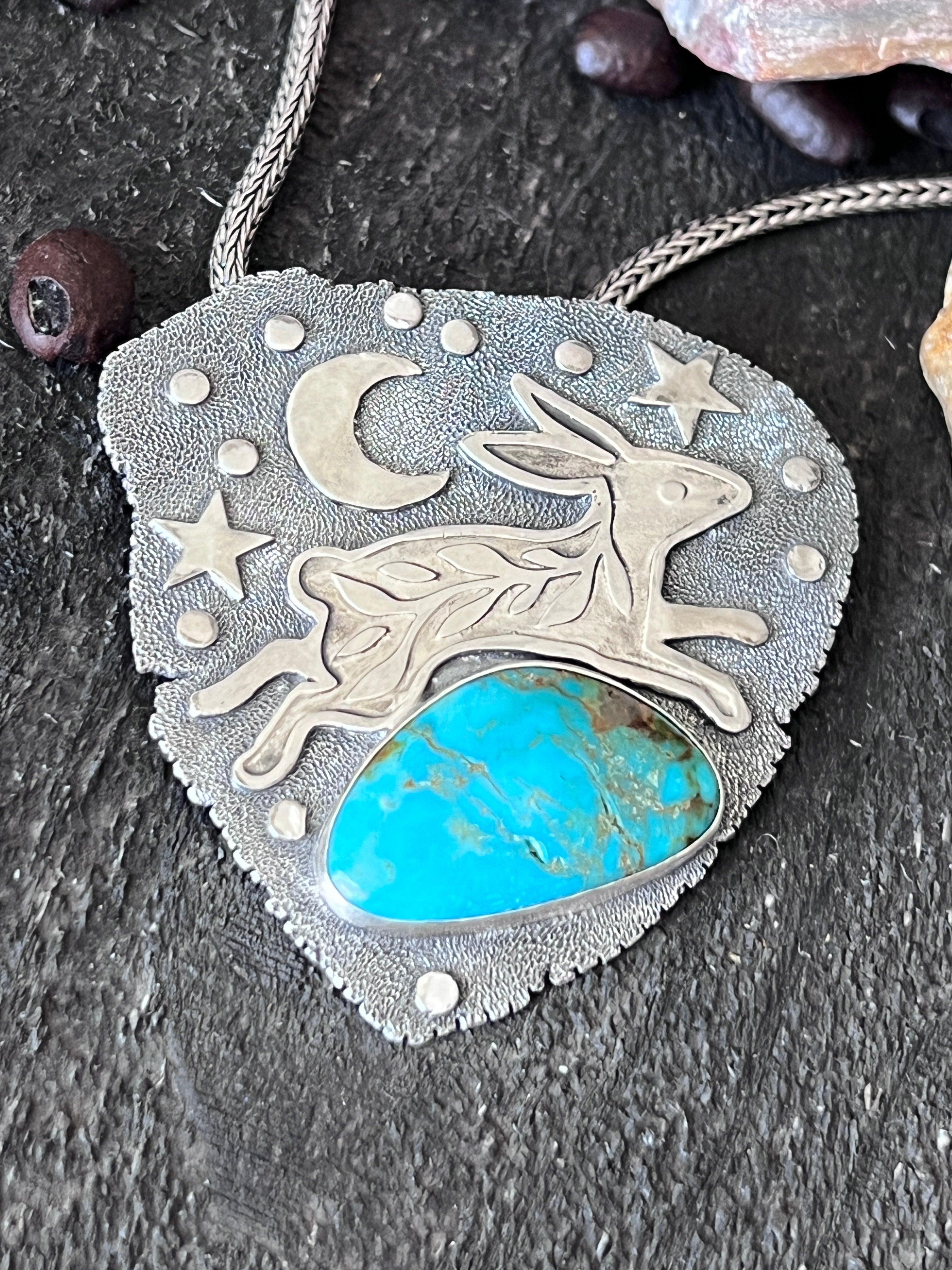Tularosa Sterling Silver & Kingman Turquoise Celestial Rabbit Necklace