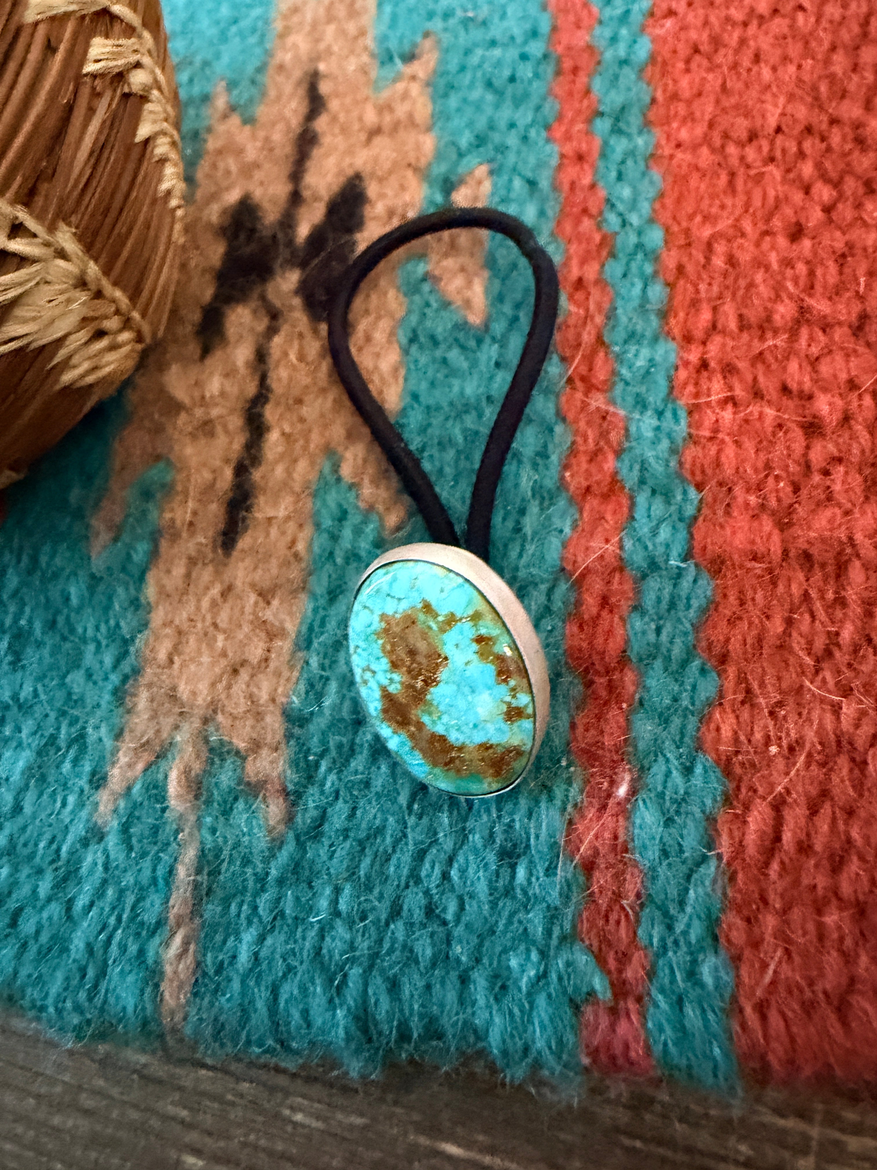 Handcrafted Turquoise & Sterling Silver Hair Tie