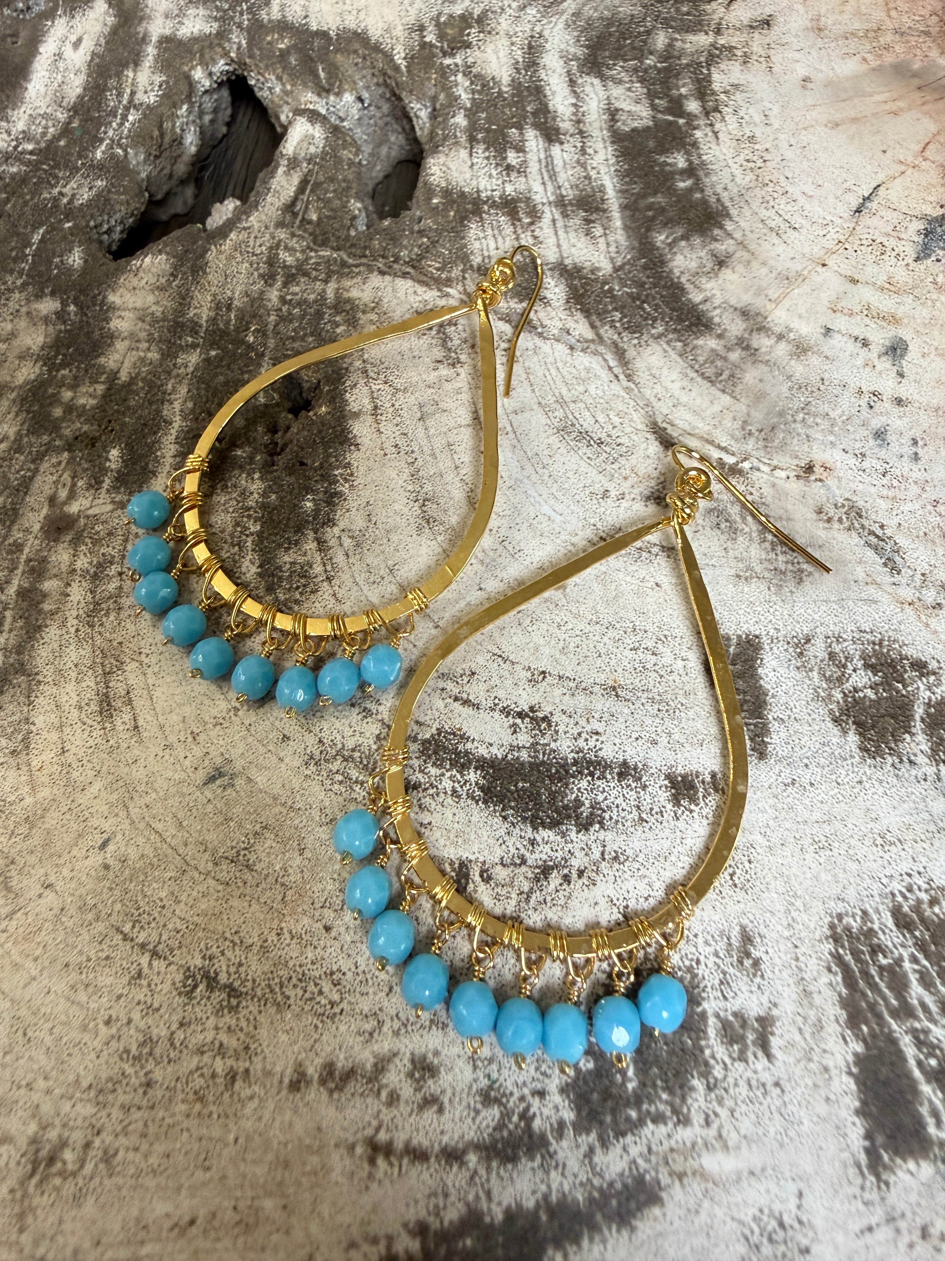 “The Golden Collection” Blue Tears Handmade Turquoise Beaded & 14k Gold Plated Earrings