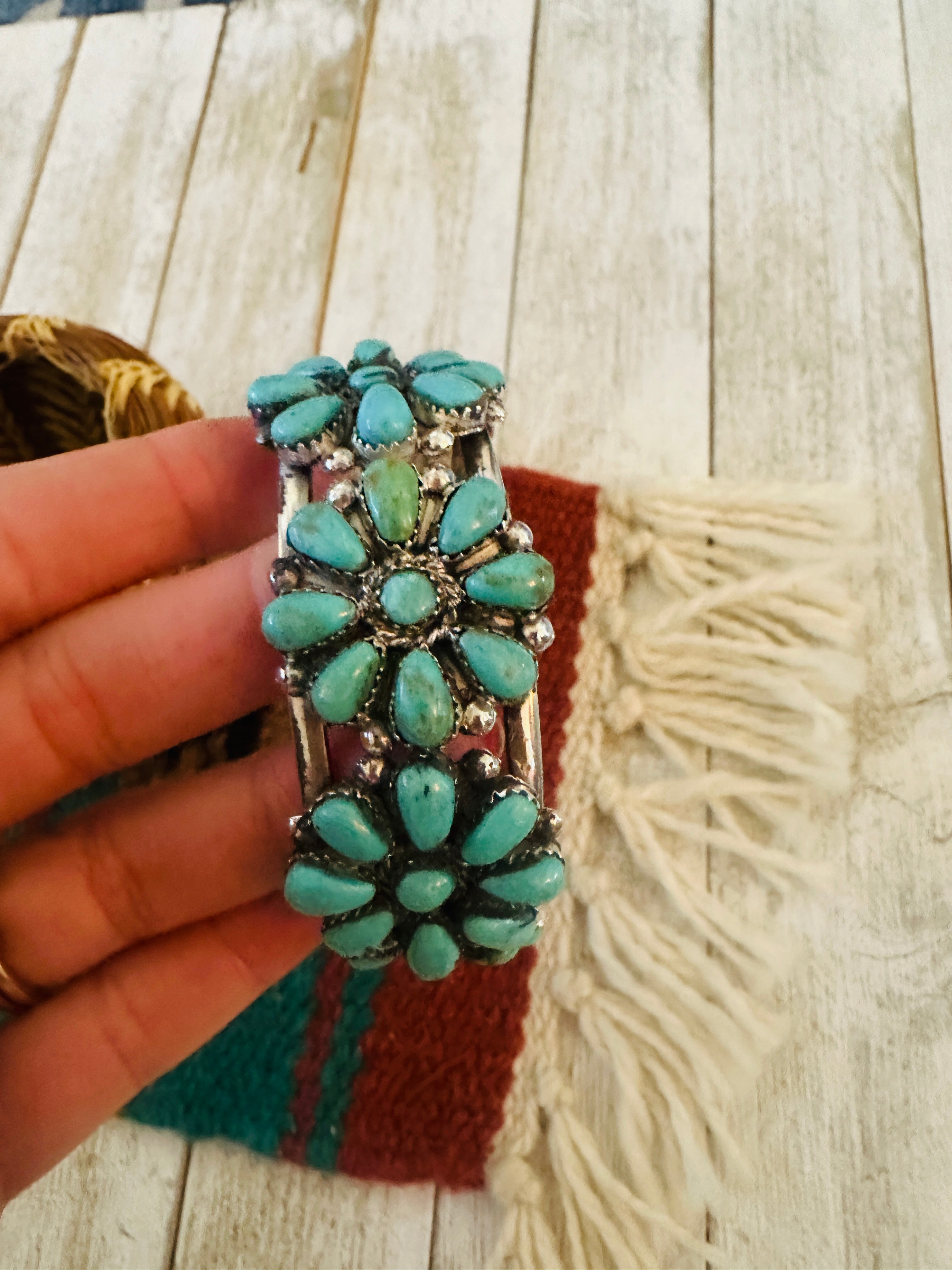 Sterling Silver & Turquoise Cluster Cuff Bracelet /