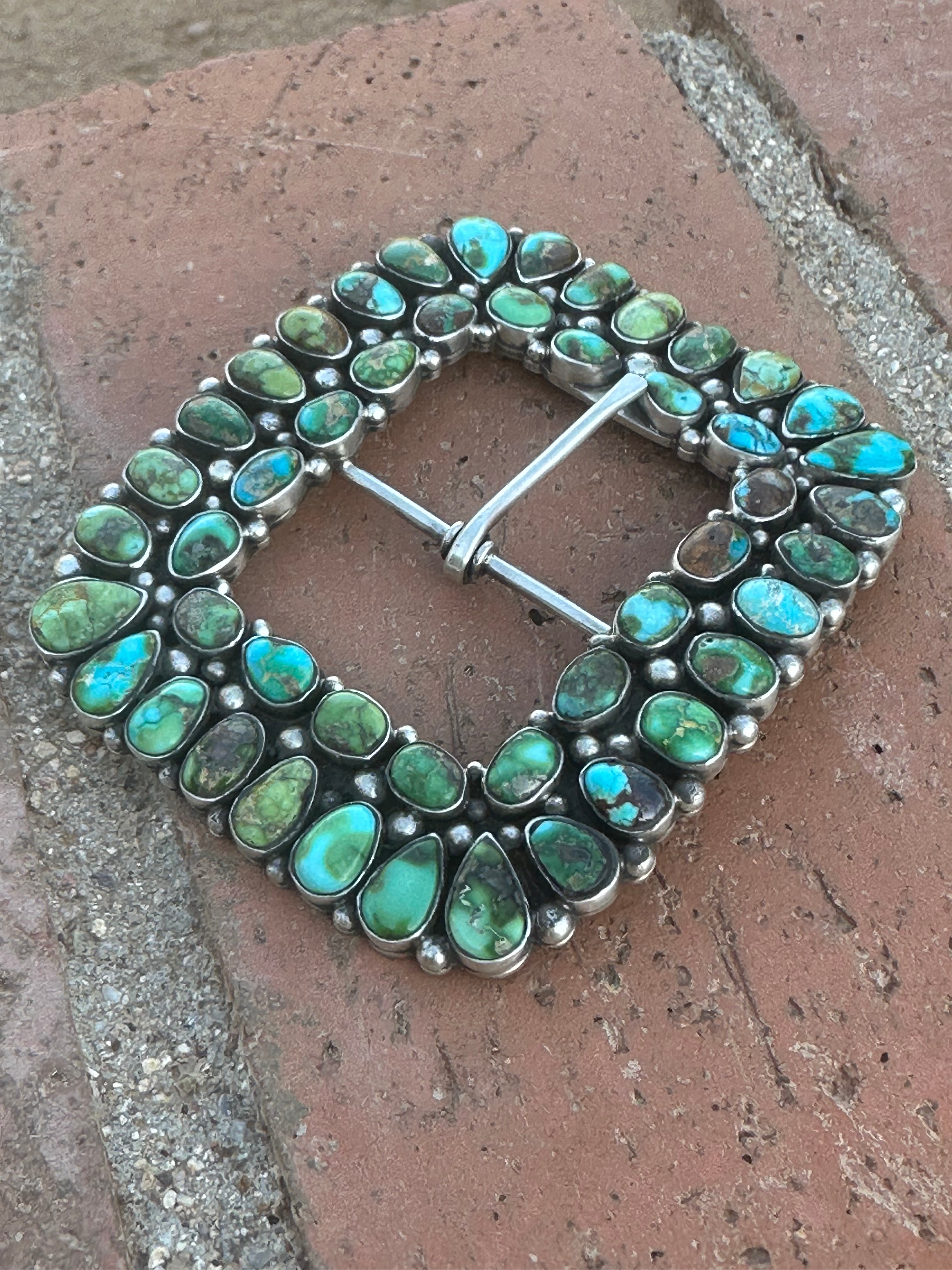 Handcrafted Turquoise & Sterling Silver Belt Buckle by Charles Johnson