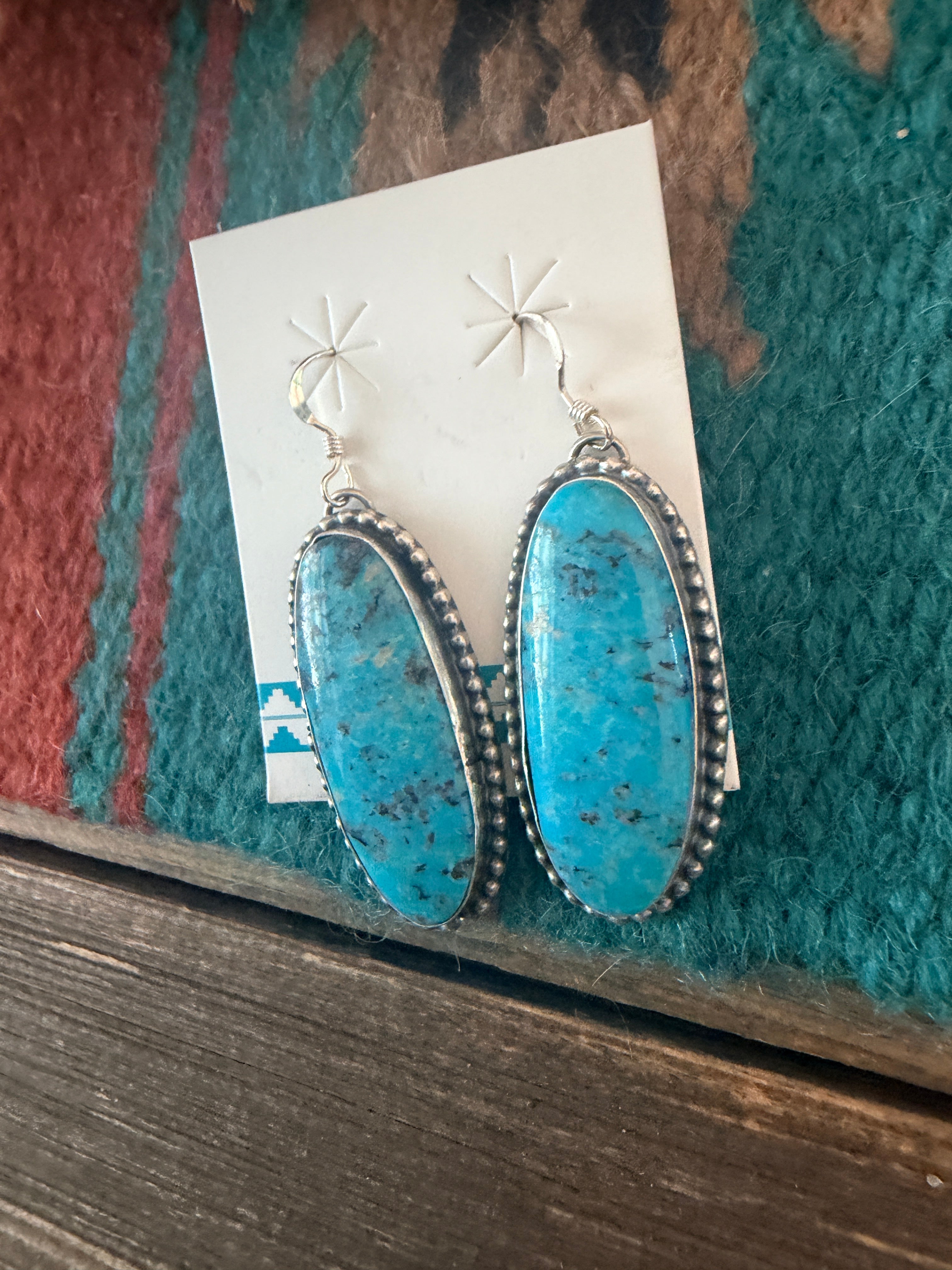 Handcrafted Kingman Turquoise & Sterling Silver Dangle Earrings