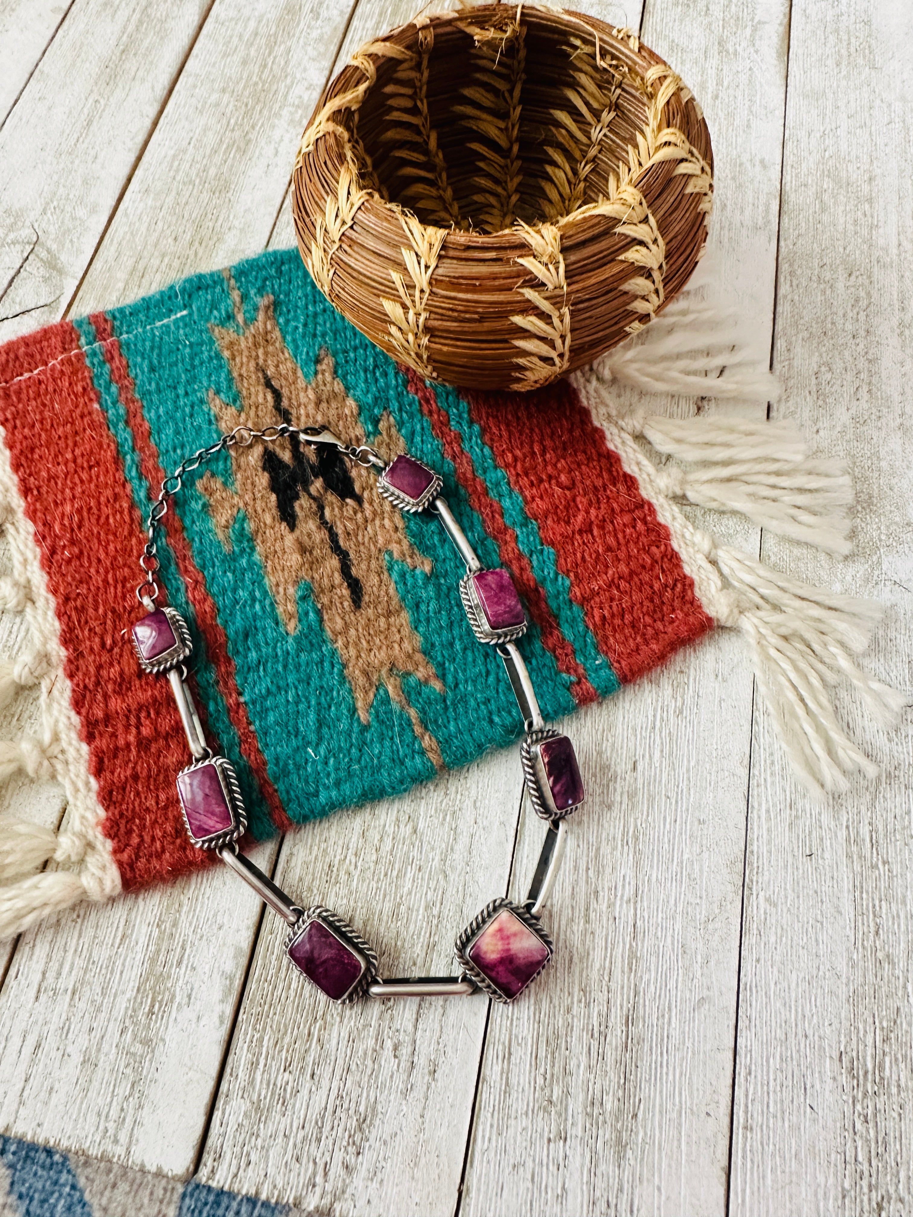 Handcrafted Sterling Silver & Purple Spiny Necklace