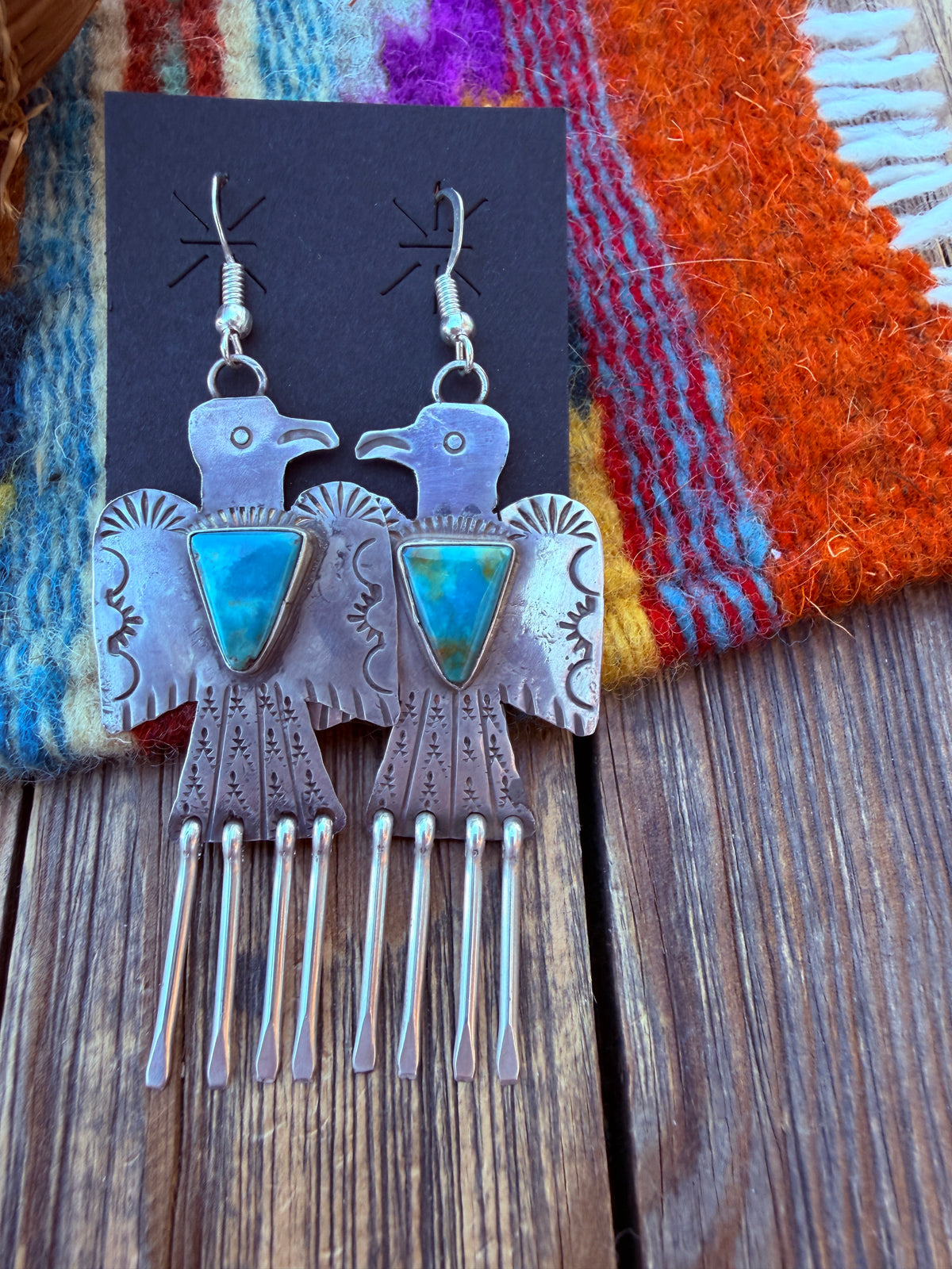 Handcrafted Sterling Silver & Turquoise Thunderbird Dangle Earrings by Vernon Begay
