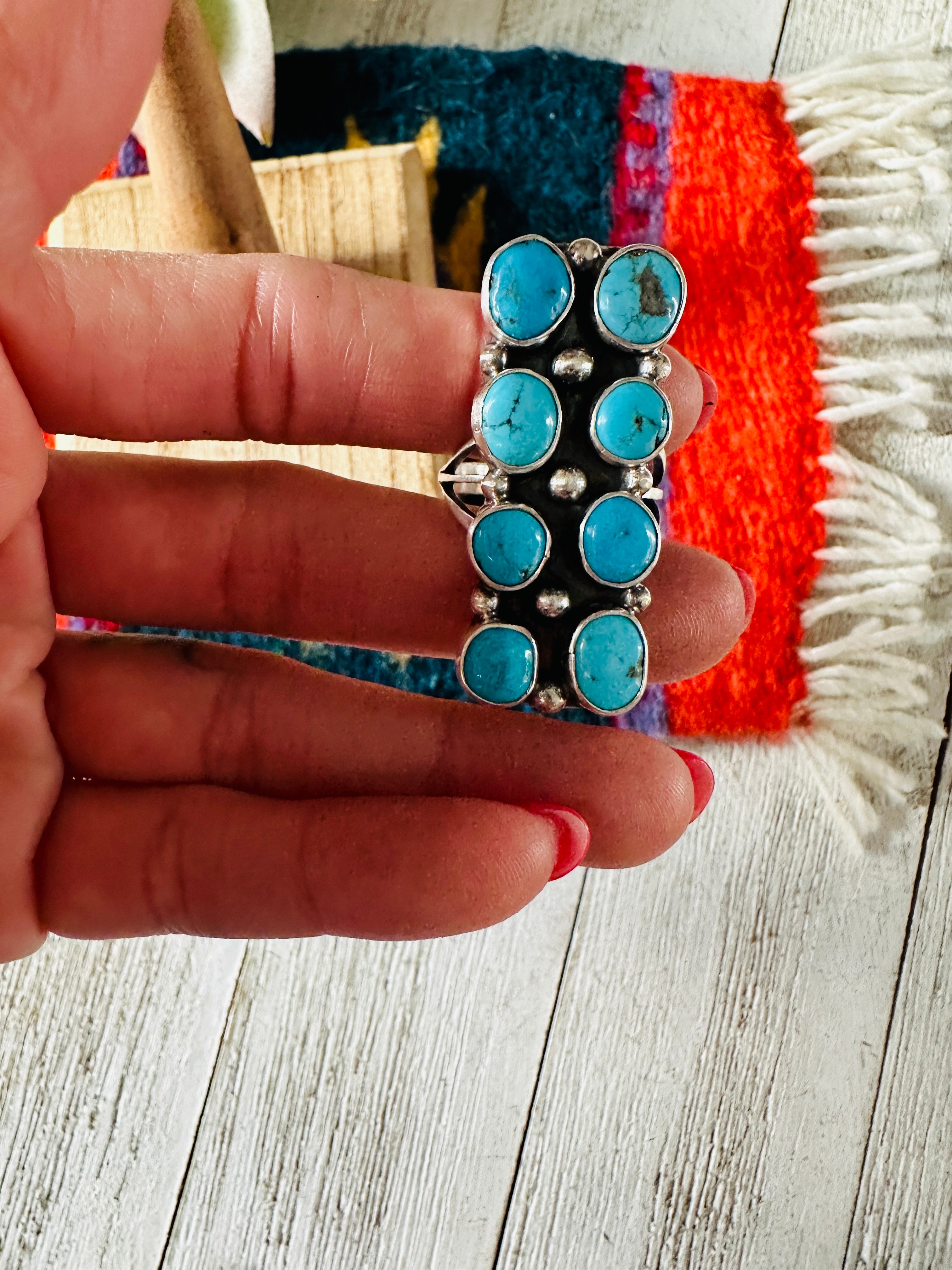 Handcrafted Kingman Turquoise & Sterling Silver Ring Size 9.5