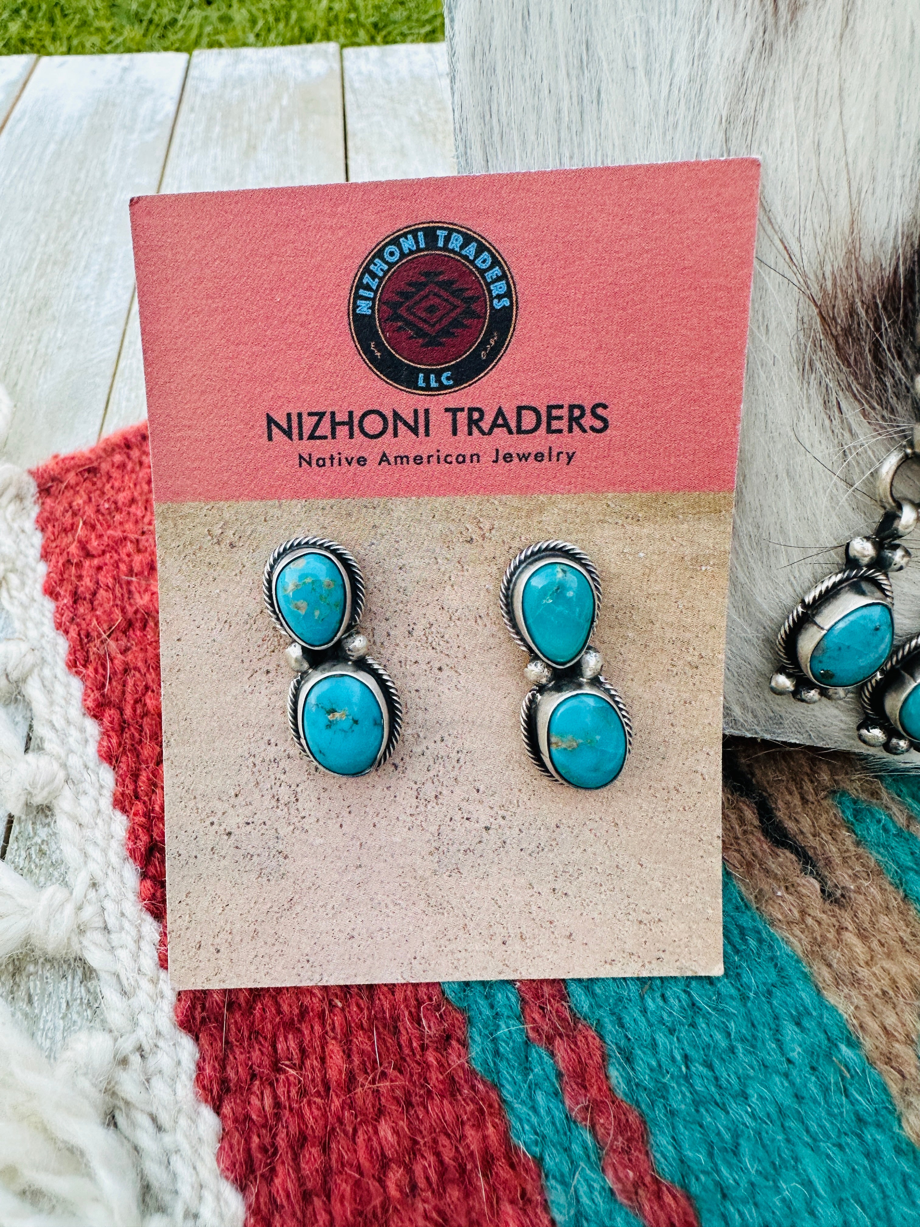 Handcrafted Kingman Turquoise & Sterling Silver Necklace and Earring Set