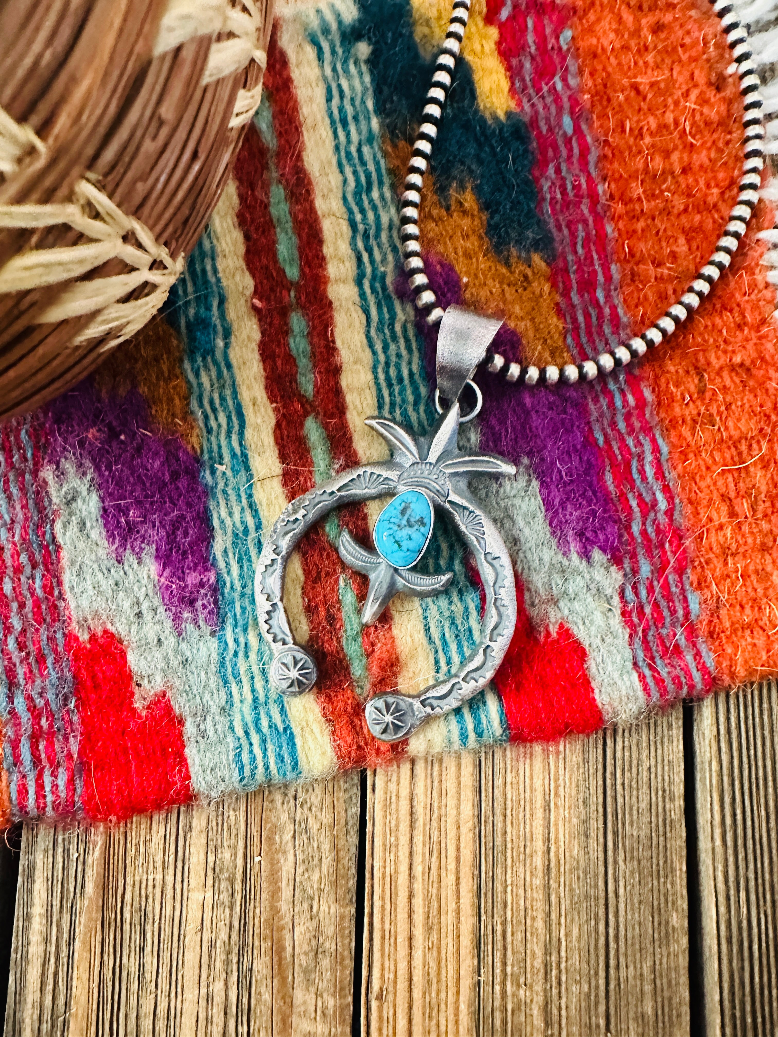 Handcrafted Sterling Silver & Kingman Turquoise Naja Pendant by Kevin Billah