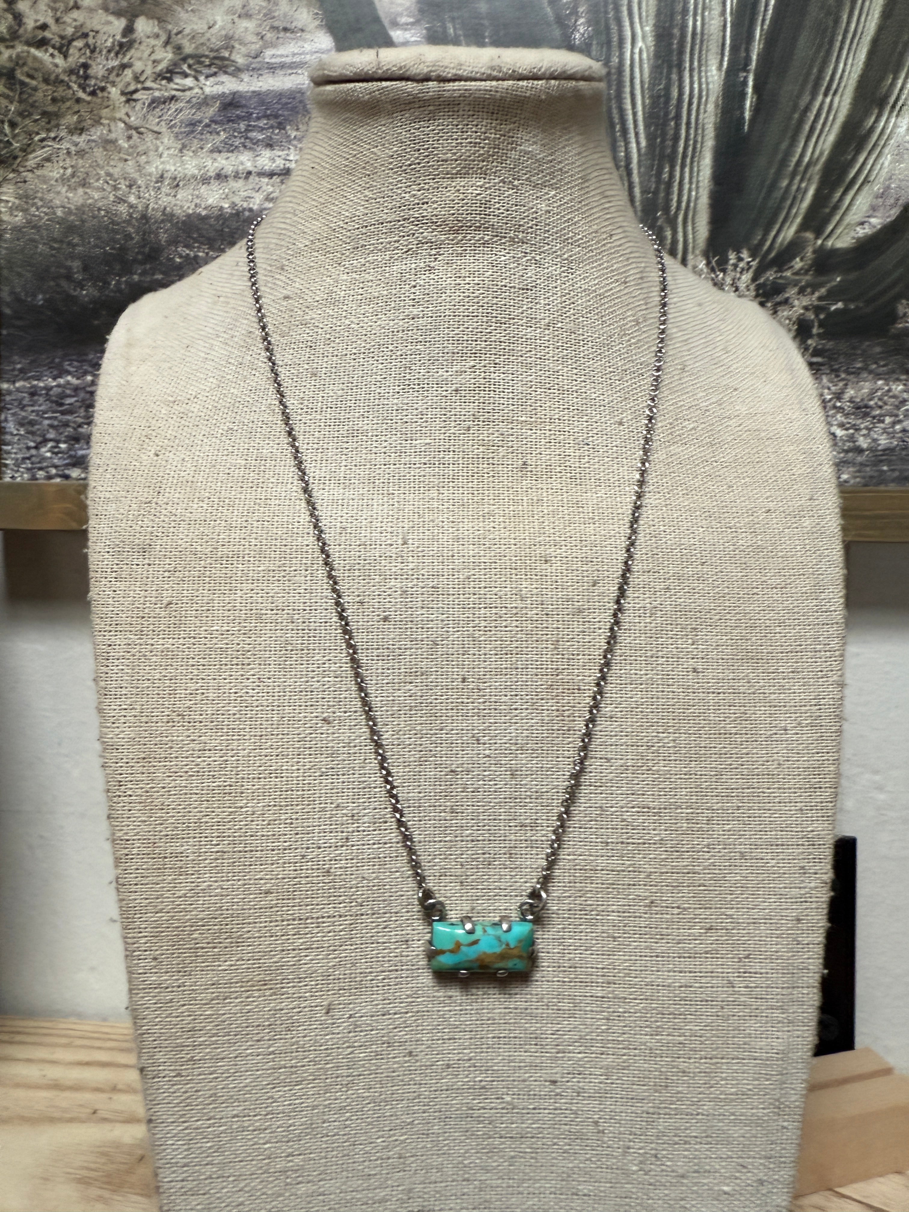 Handmade Sterling Silver Turquoise Bar Necklace