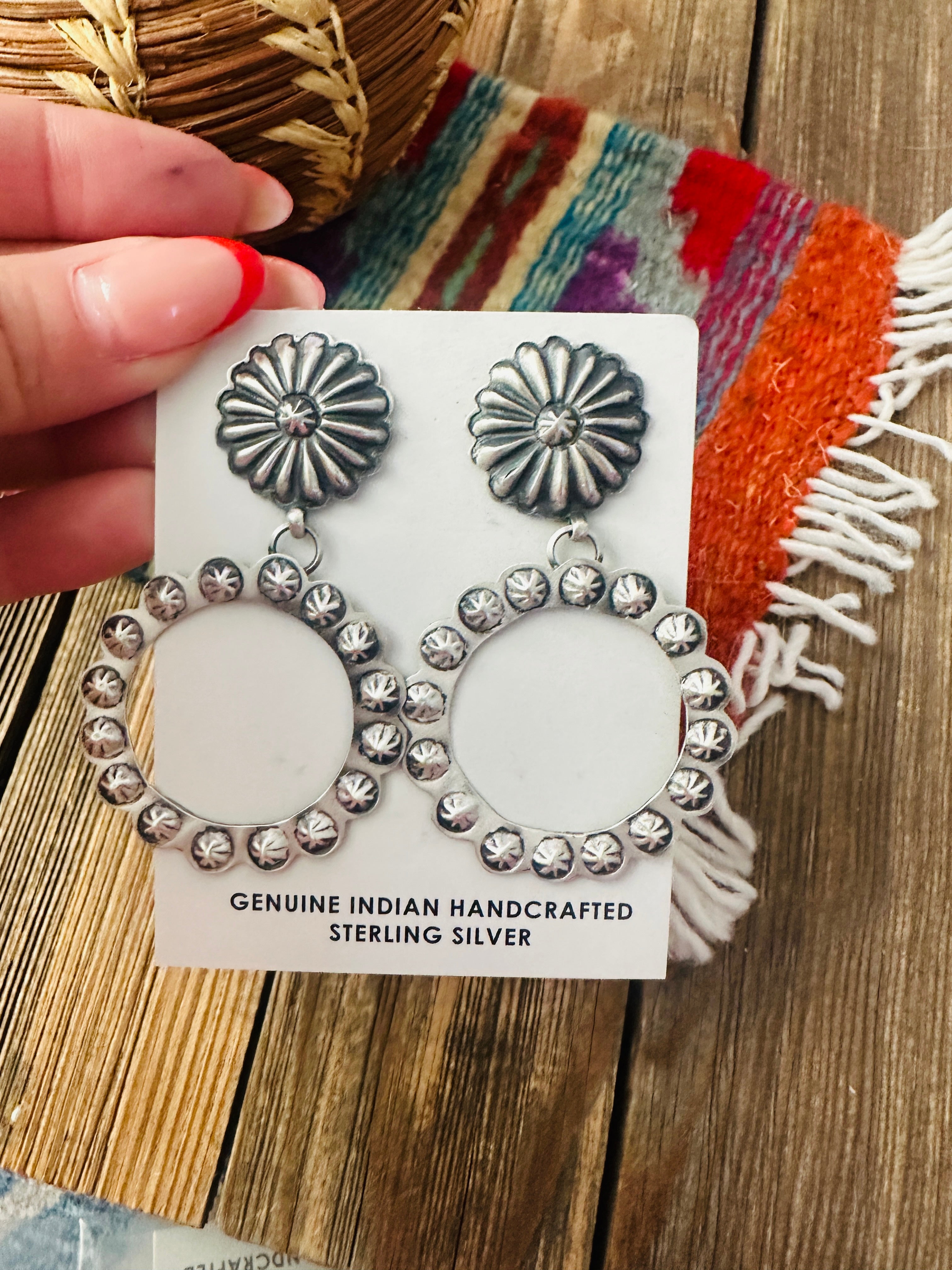 Handcrafted Sterling Silver Concho Dangle Earrings by Eugene Charley