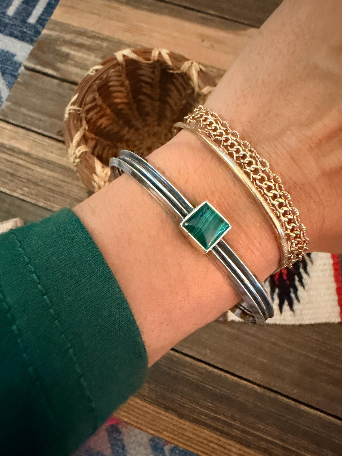 Handcrafted Sterling Silver and Malachite Cuff Bracelet
