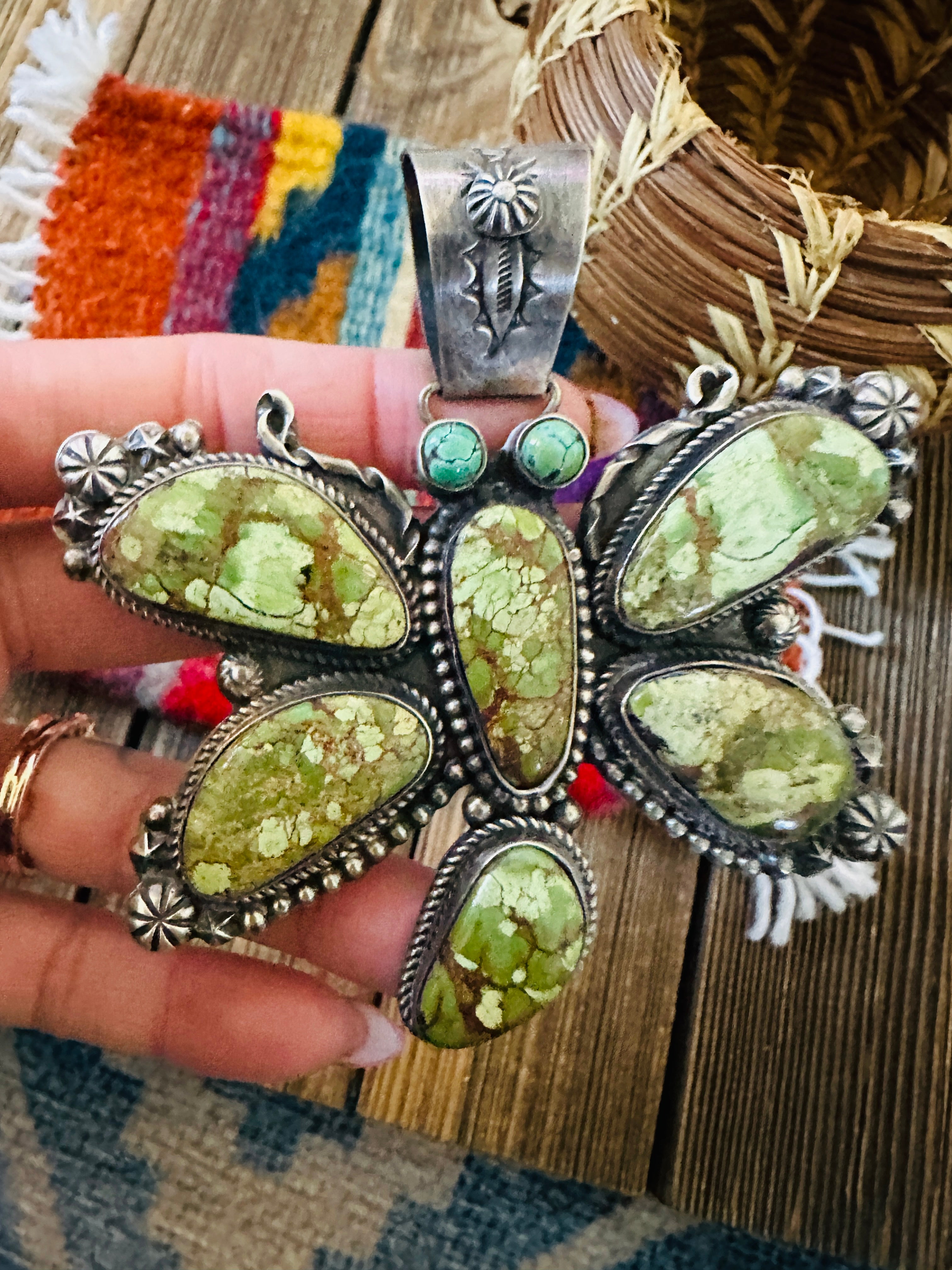 Handcrafted Sterling Silver & Egyptian Turquoise Butterfly Pendant by Rosella Paxson