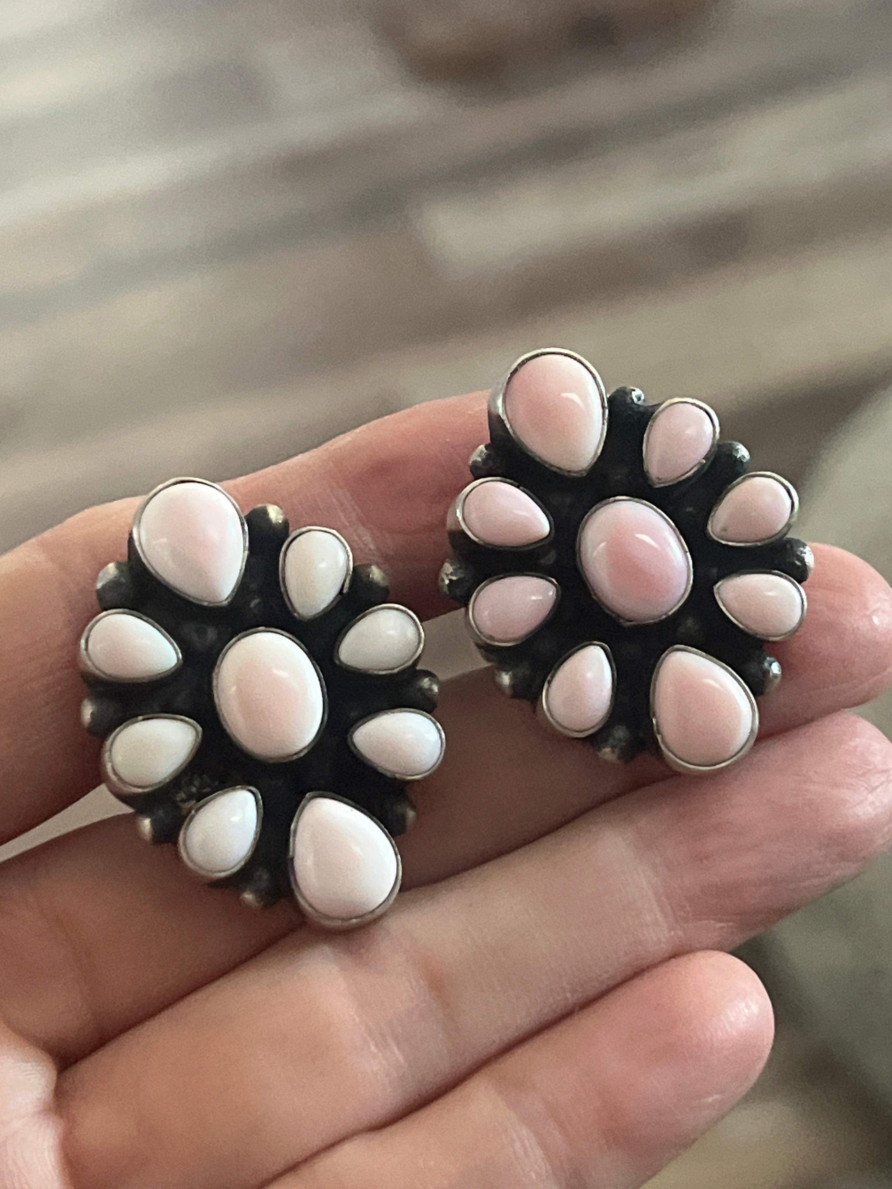 Handcrafted Sterling Silver and Queen Pink Conch Shell Cluster Ring by Travis Jim