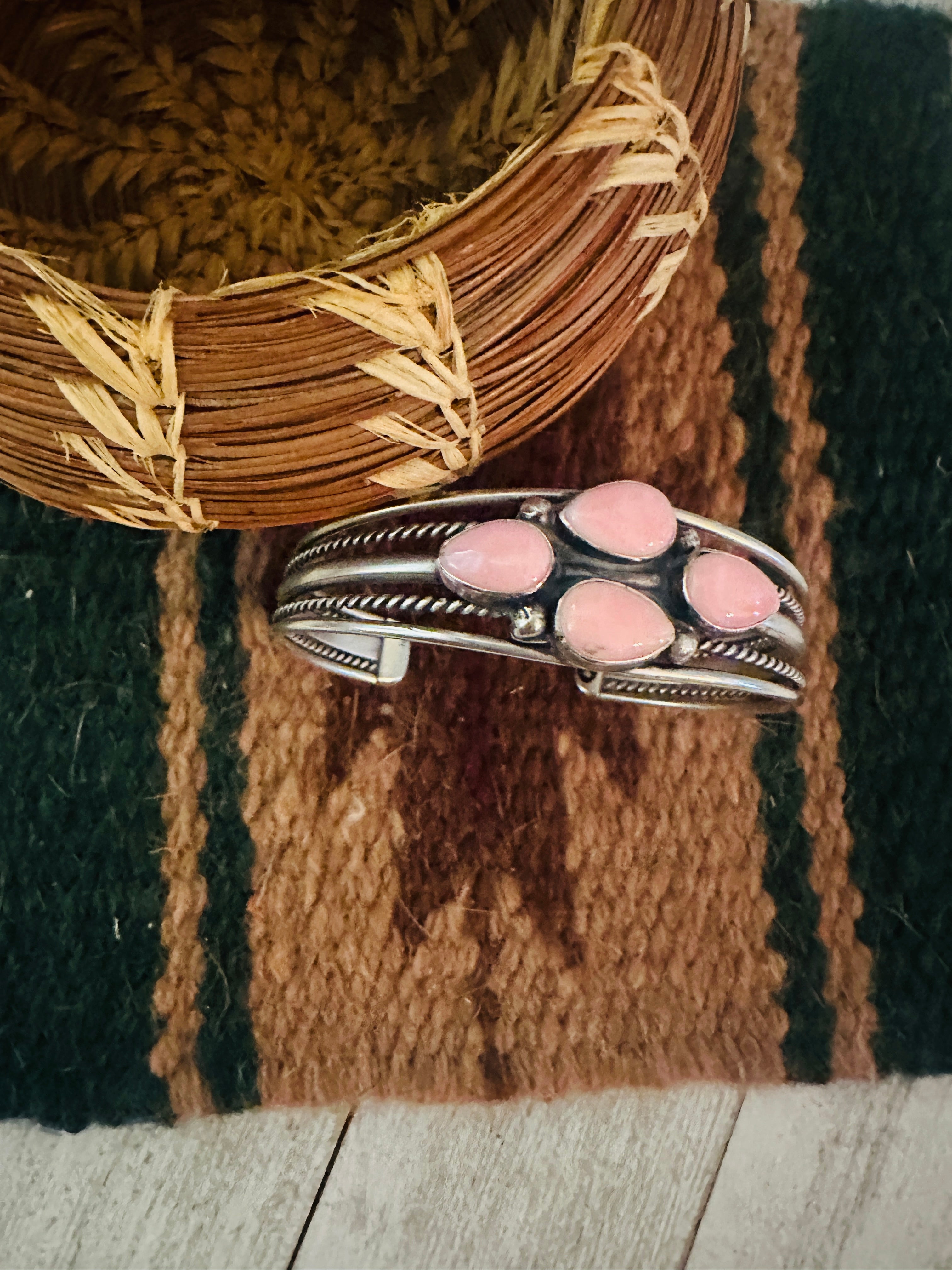 Handcrafted Queen Pink Conch Shell & Sterling Silver Cuff Bracelet