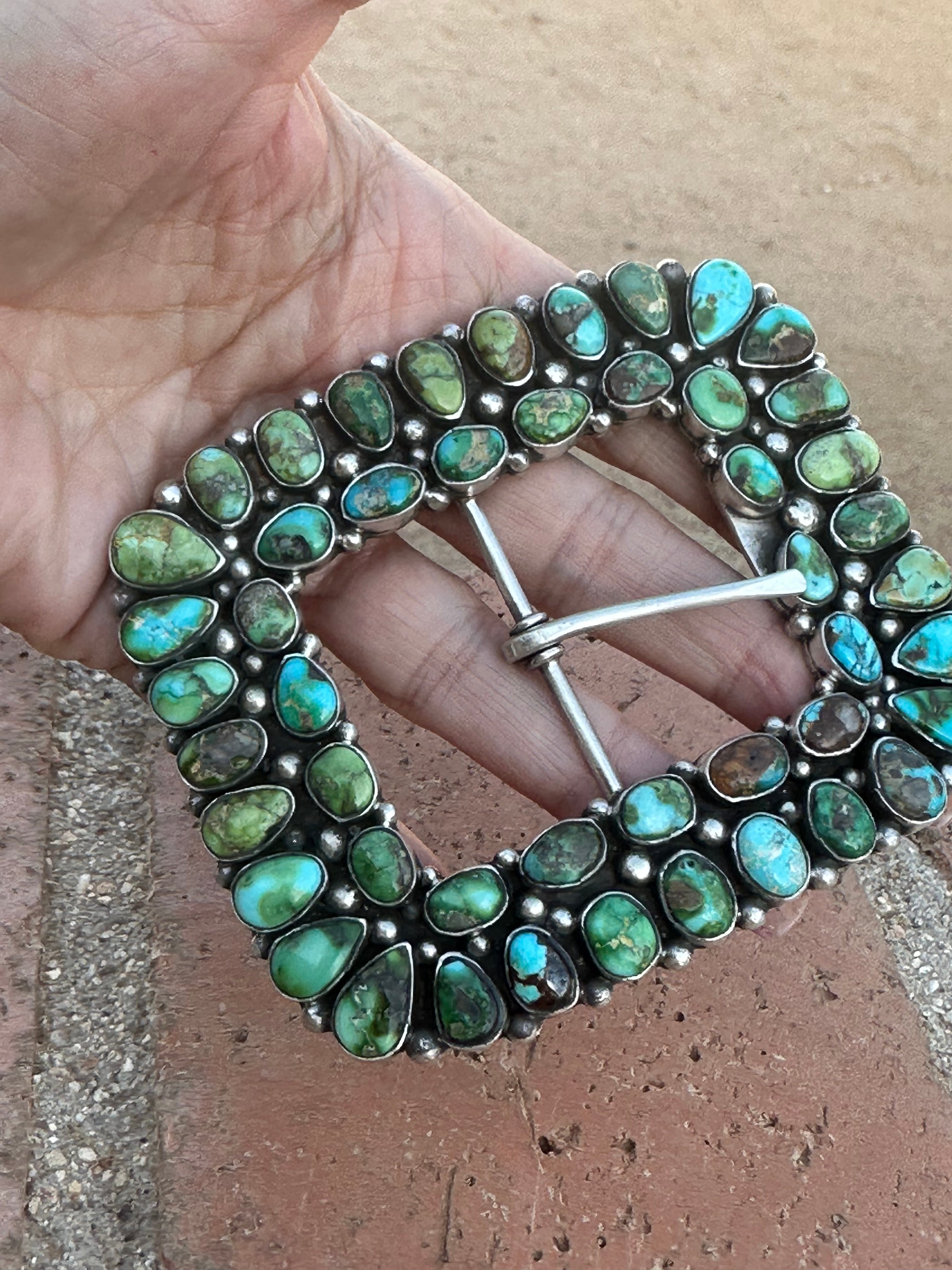 Handcrafted Turquoise & Sterling Silver Belt Buckle by Charles Johnson