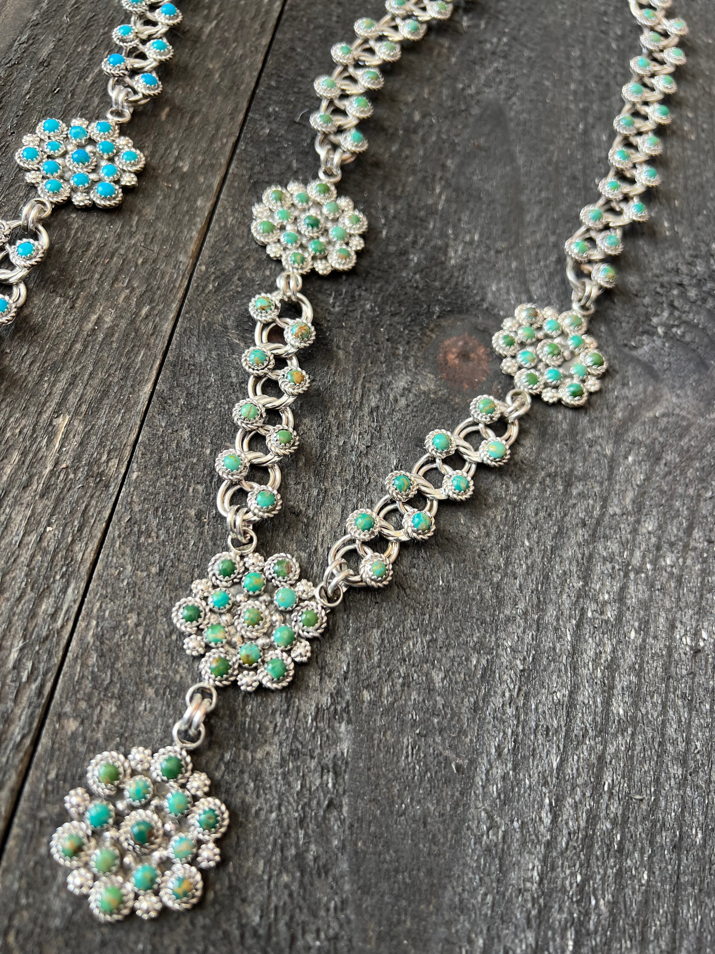 Handcrafted Sterling and Snake Eye Turquoise Link and Cluster Necklace by Dillon Cheama