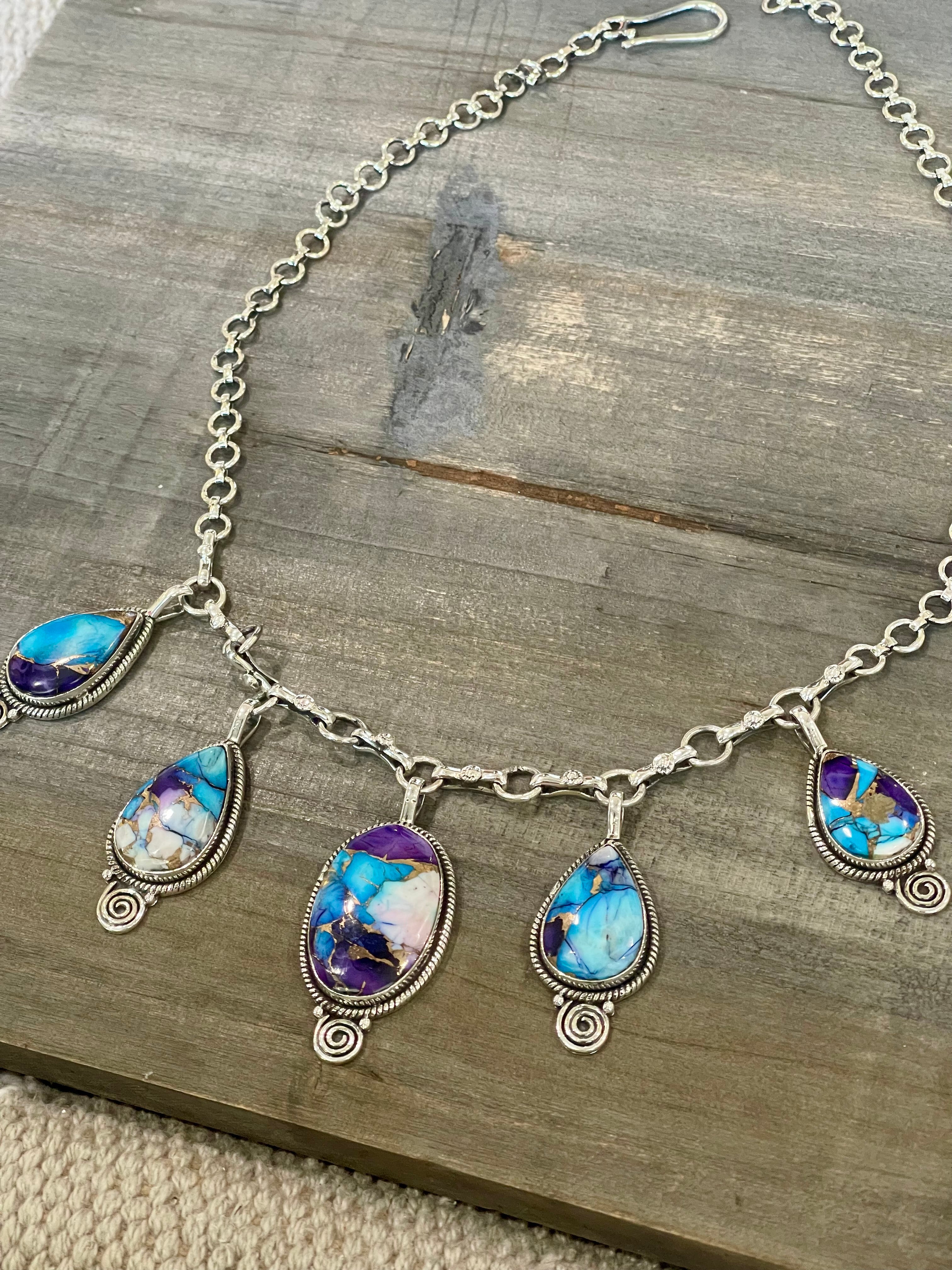 Handmade Sterling Silver & Purple Kingman Mojave Dangle Necklace