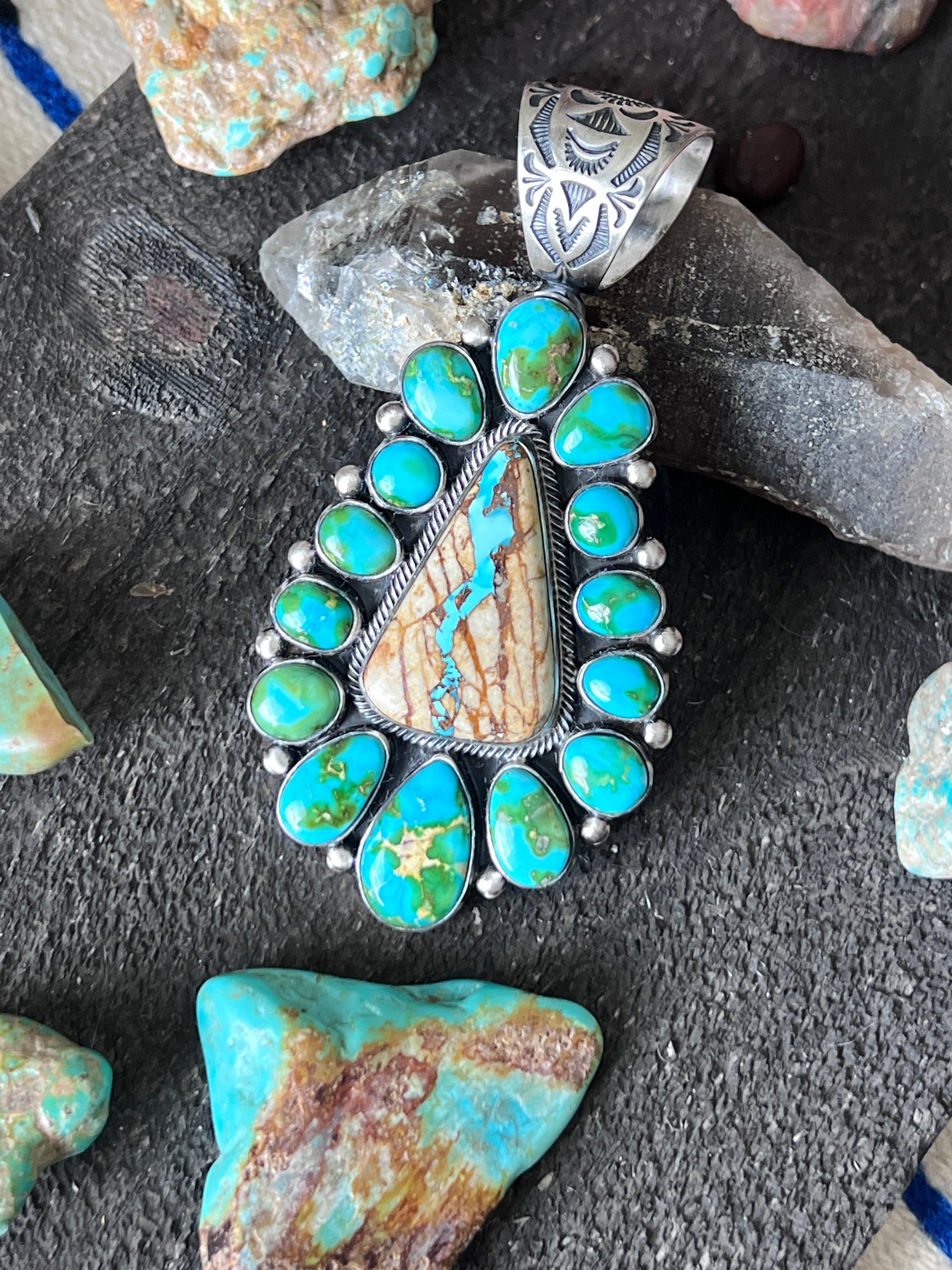 Diane Wylie Sterling Silver, Royston Ribbon & Sonoran Mountain Turquoise Cluster Pendants