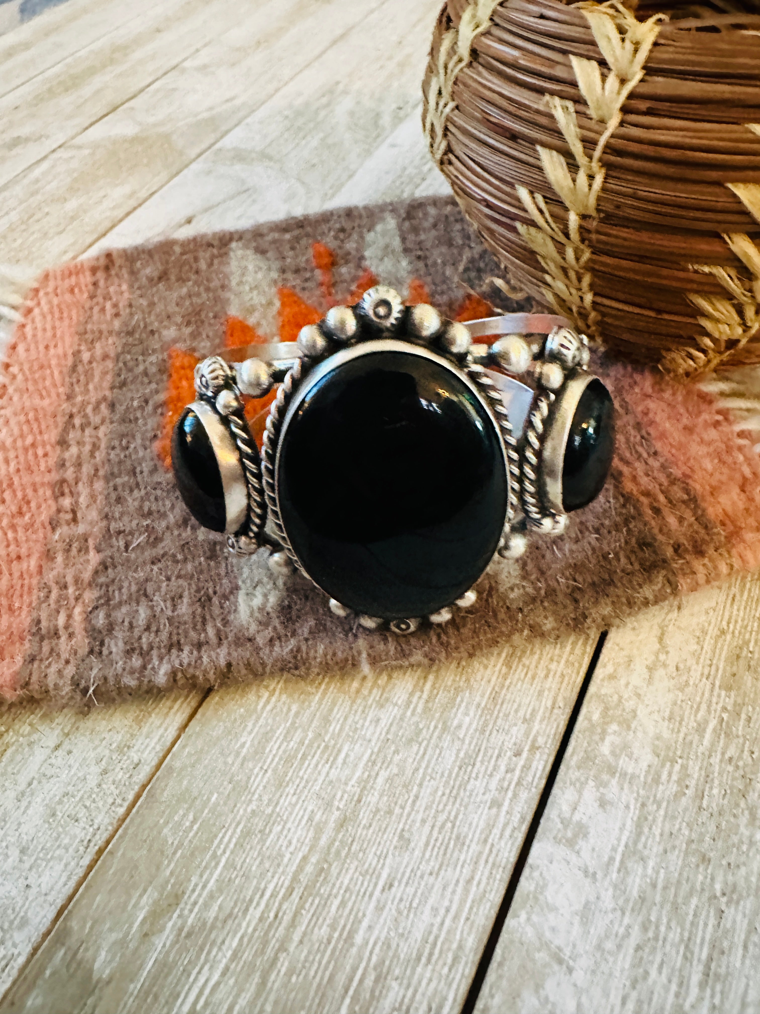 Handcrafted Sterling Silver & Black Onyx Cuff Bracelet by Augustine Largo