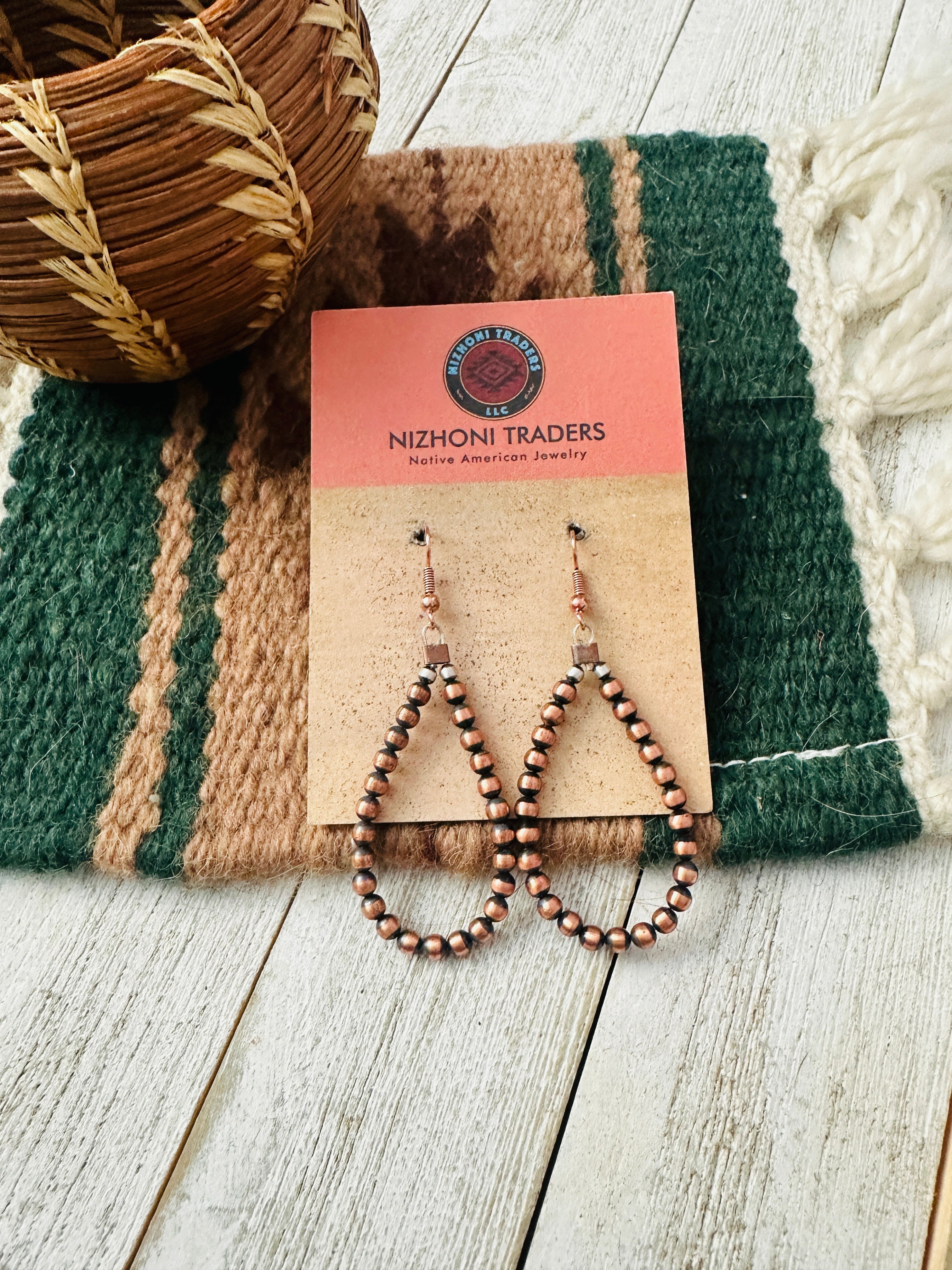 Handcrafted Copper Beaded Dangle Hoop Earrings