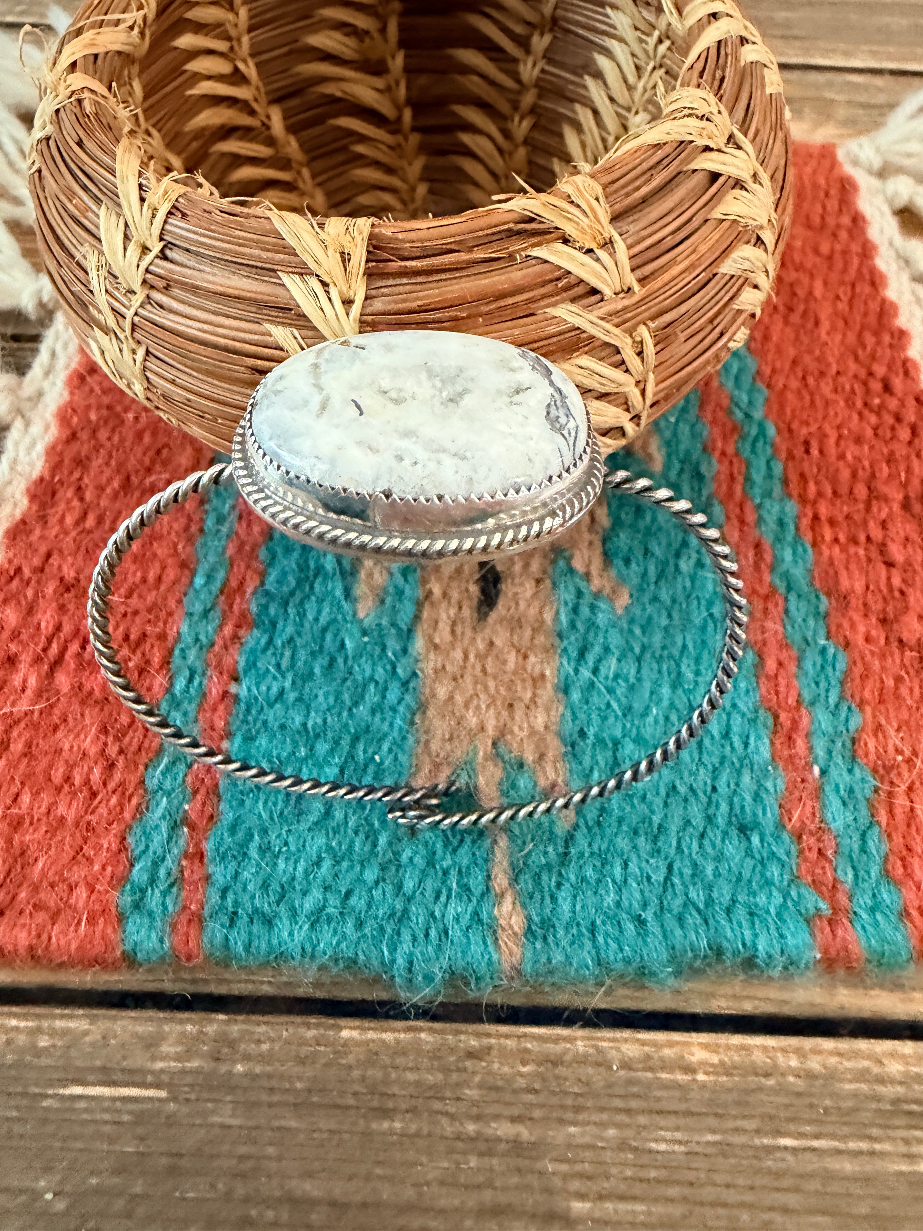 Handmade White Buffalo & Sterling Silver Bangle Bracelet