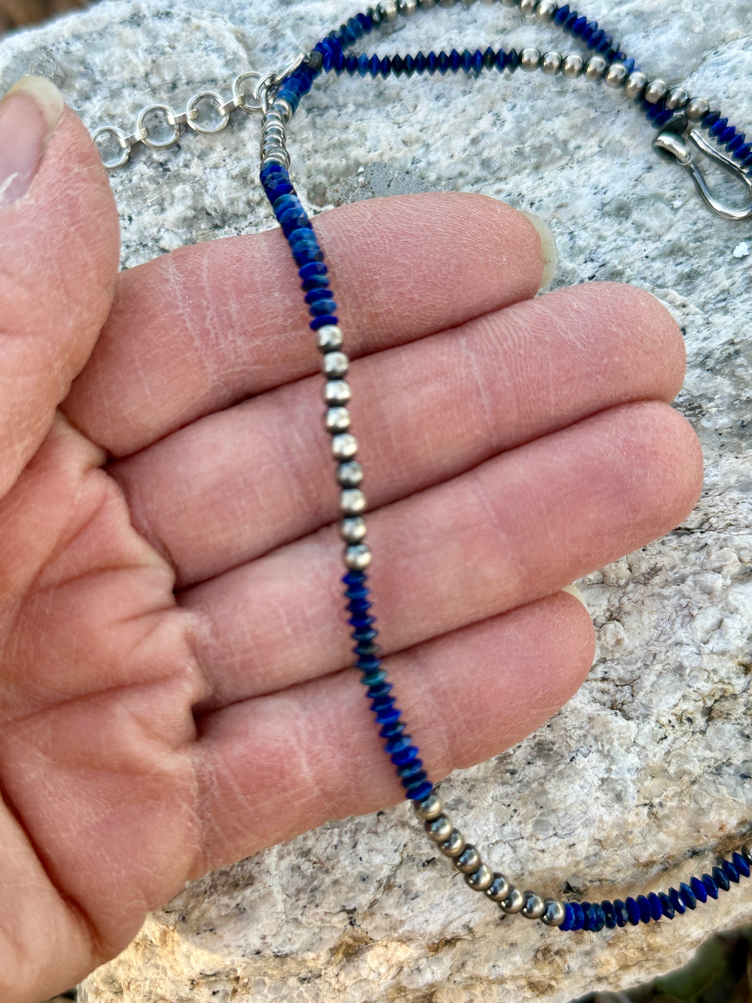 Handmade Lapis Beaded Sterling Silver Necklace
