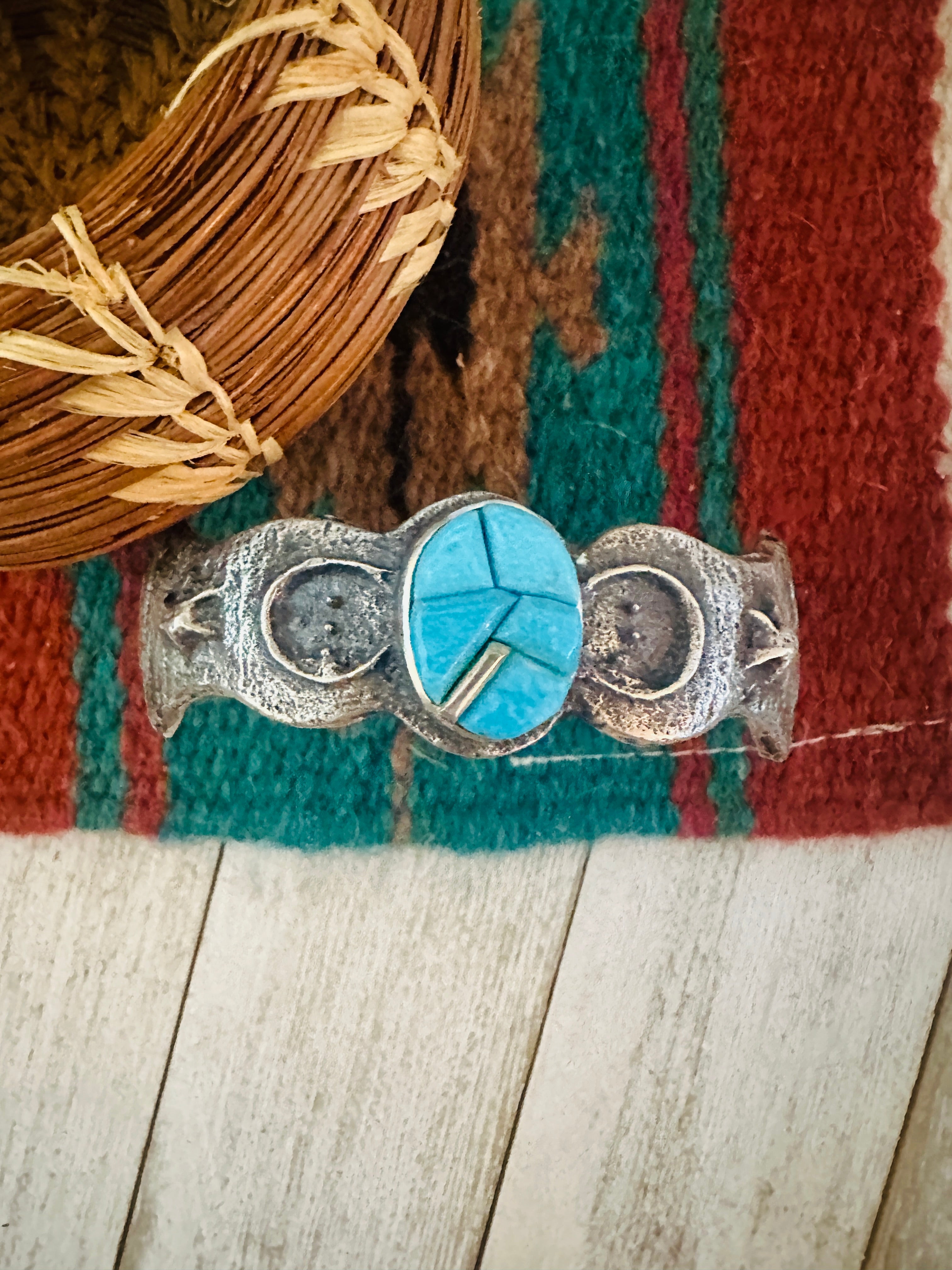 Navajo Turquoise & Sterling Silver Inlay Cuff Bracelet