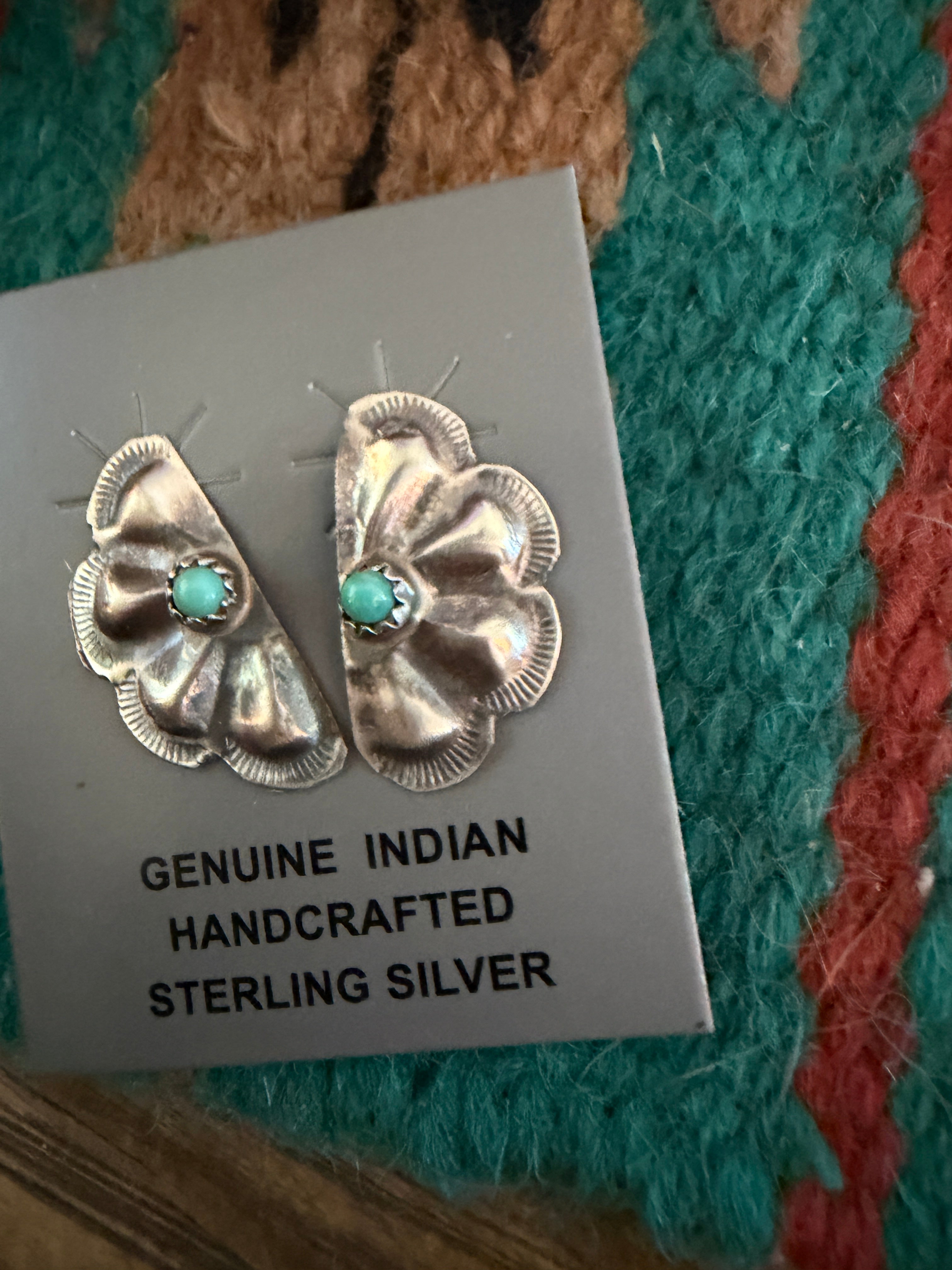 Handcrafted Turquoise & Sterling Silver Concho Post Earrings