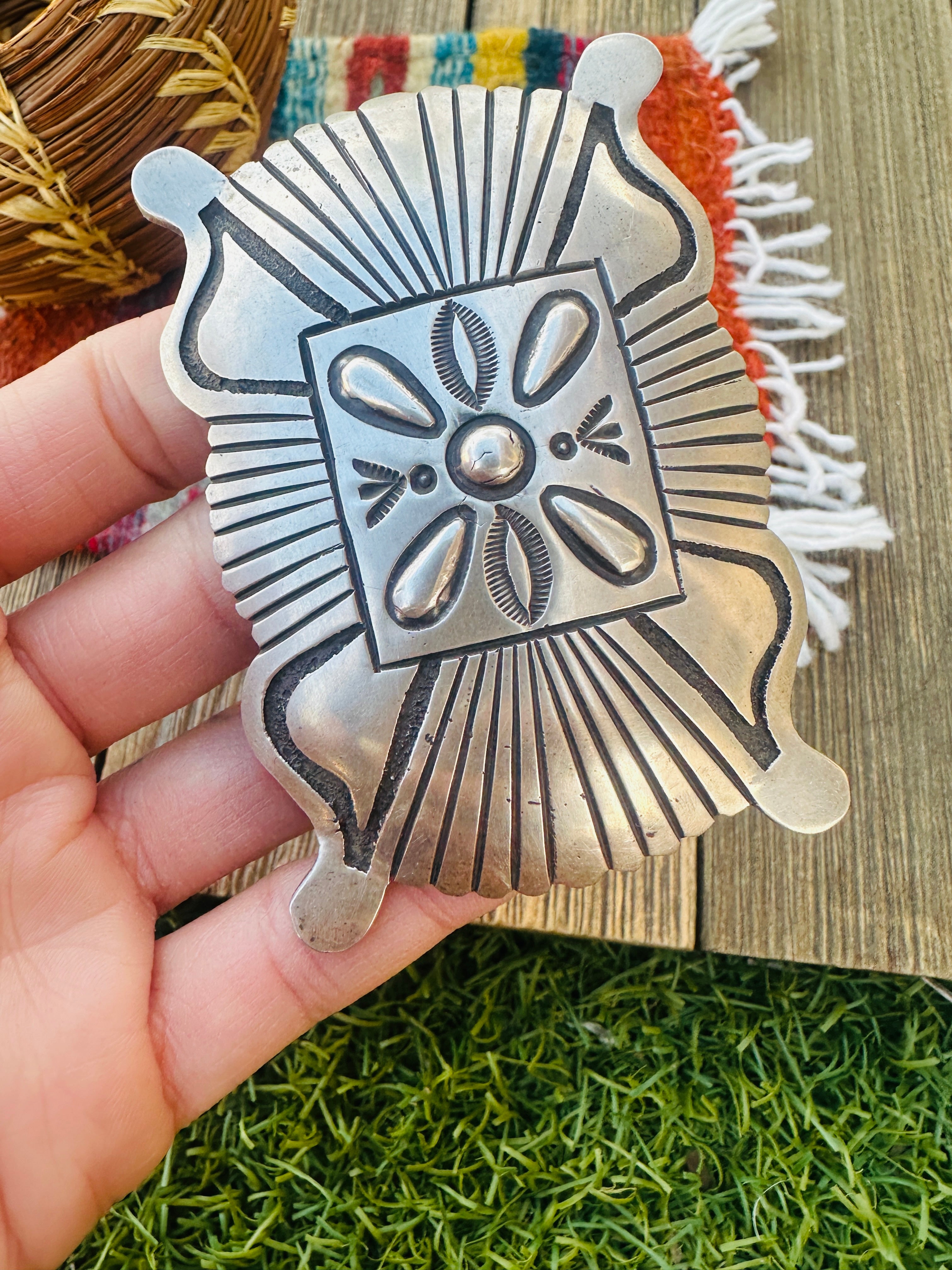 Handcrafted Vintage Old Pawn Sterling Silver Belt Buckle