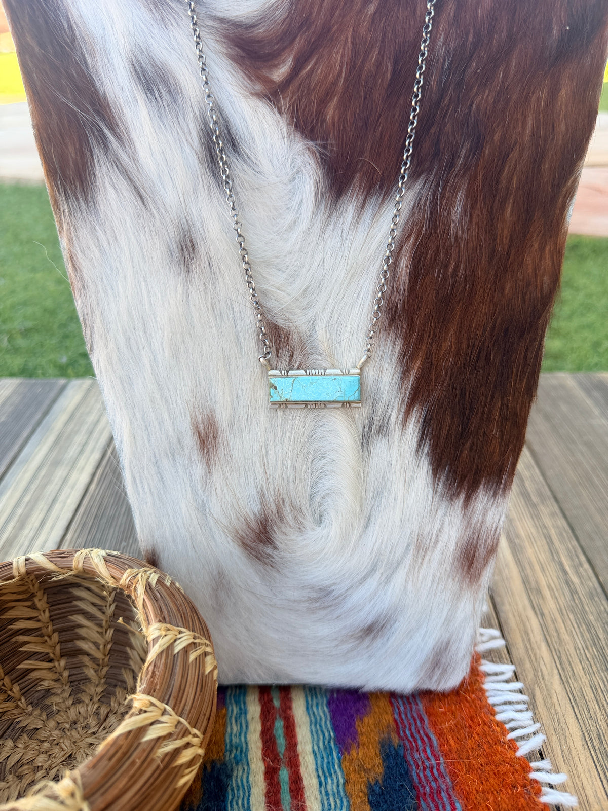Handcrafted Turquoise & Sterling Silver Bar Necklace
