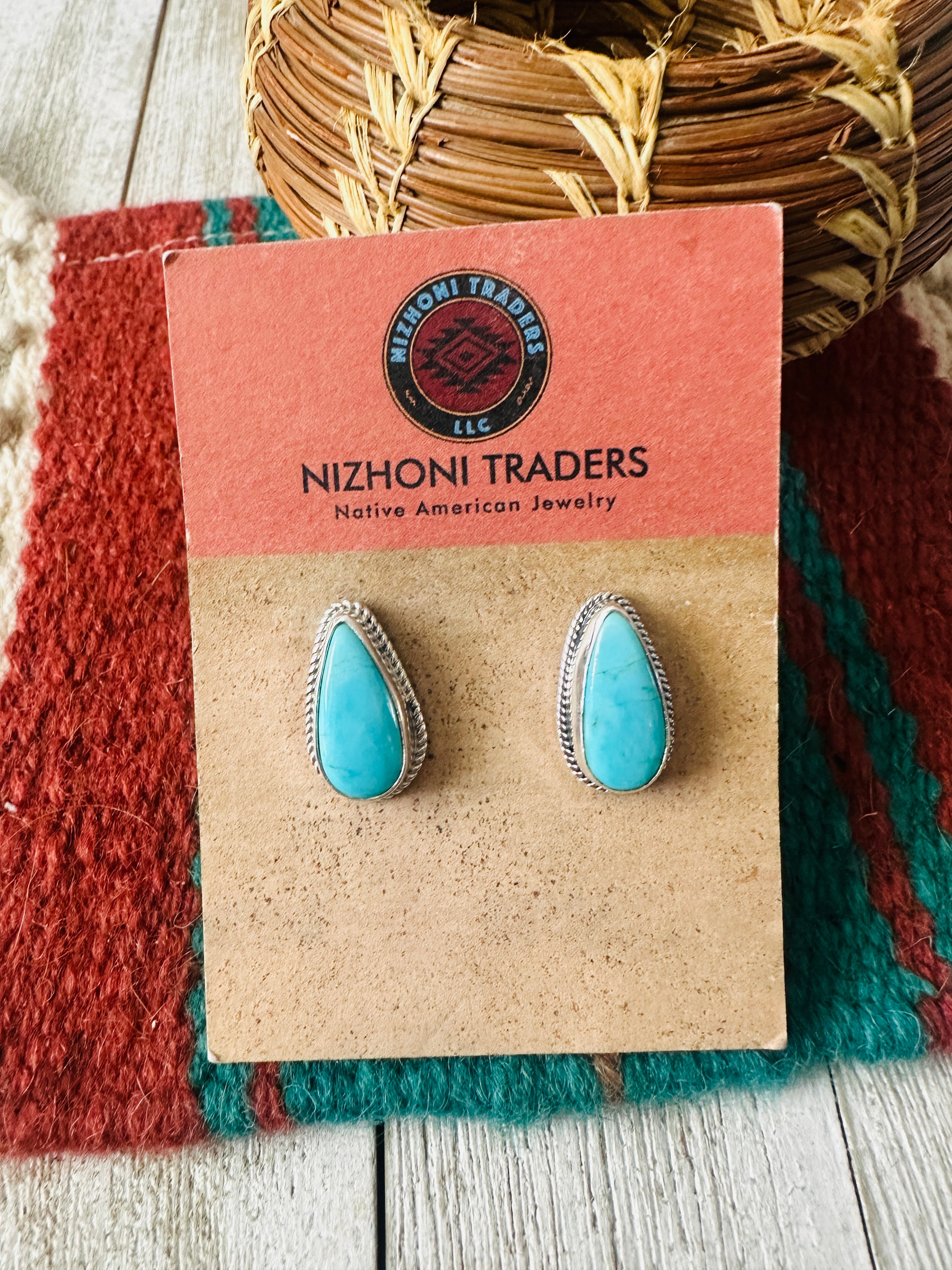 Navajo Turquoise & Sterling Silver Teardrop Post Earrings