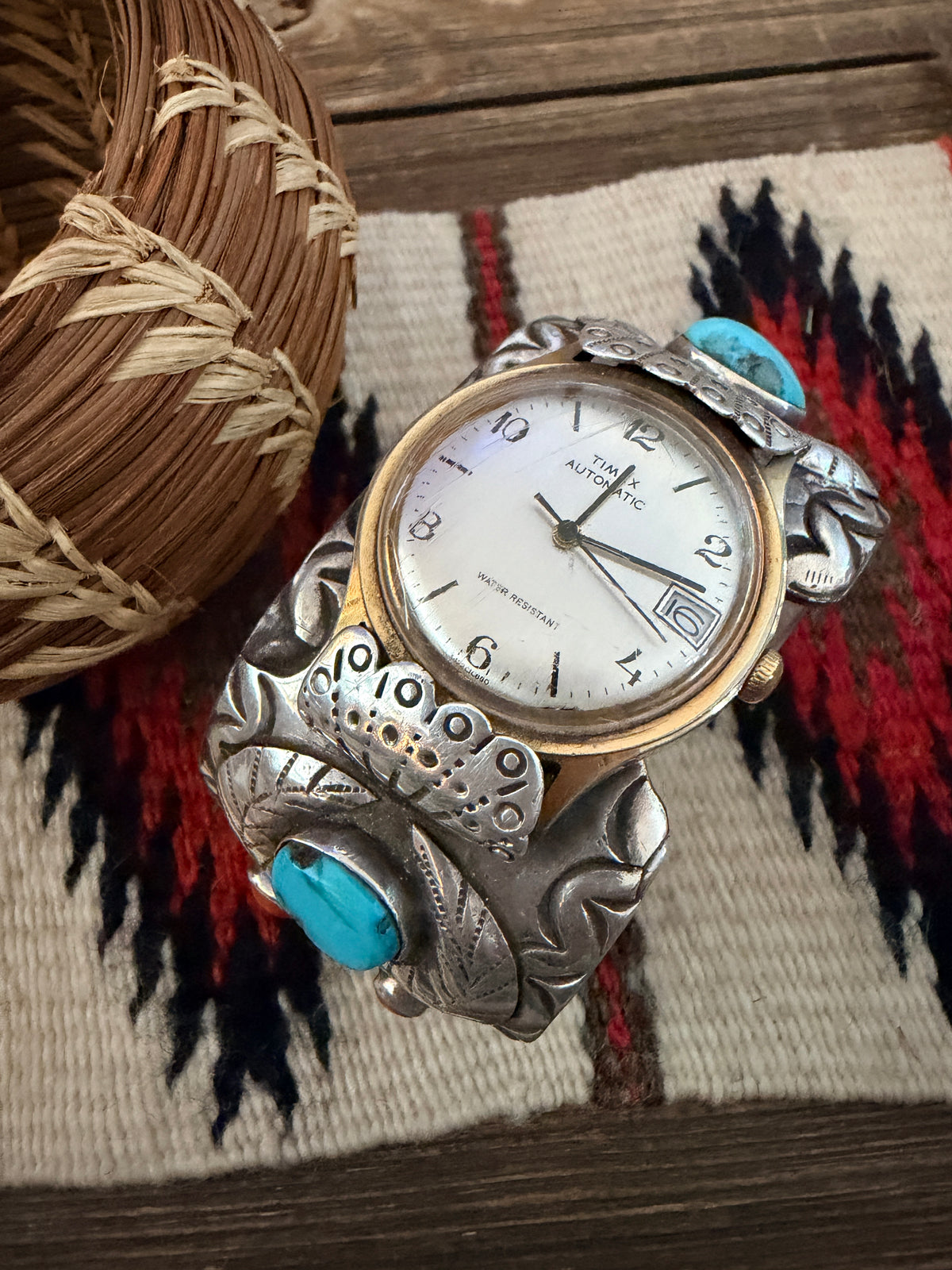 Handcrafted Old Pawn Turquoise, Coral & Sterling Silver Watch Cuff