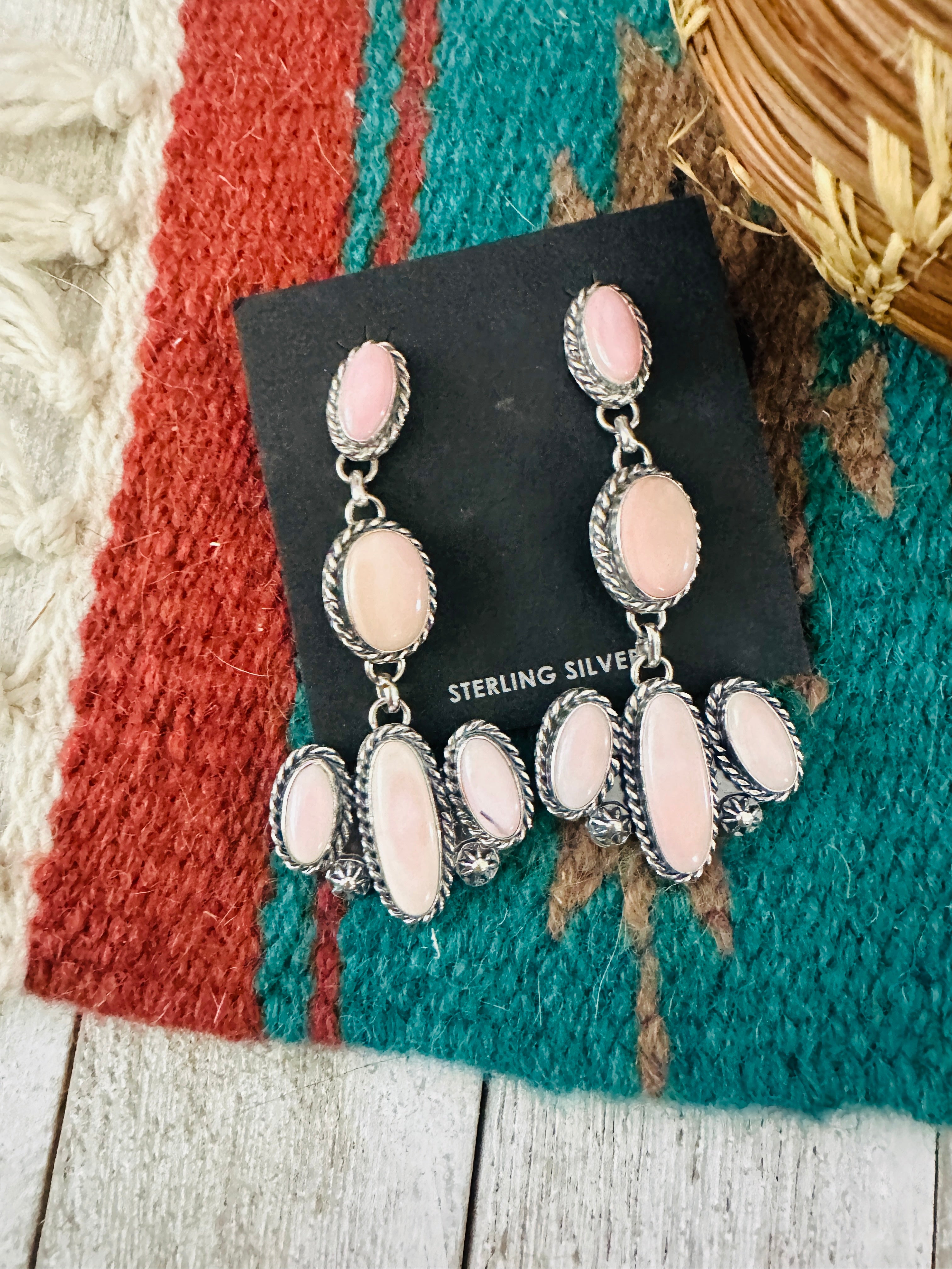 Handcrafted Queen Pink Conch & Sterling Silver Dangle Earrings