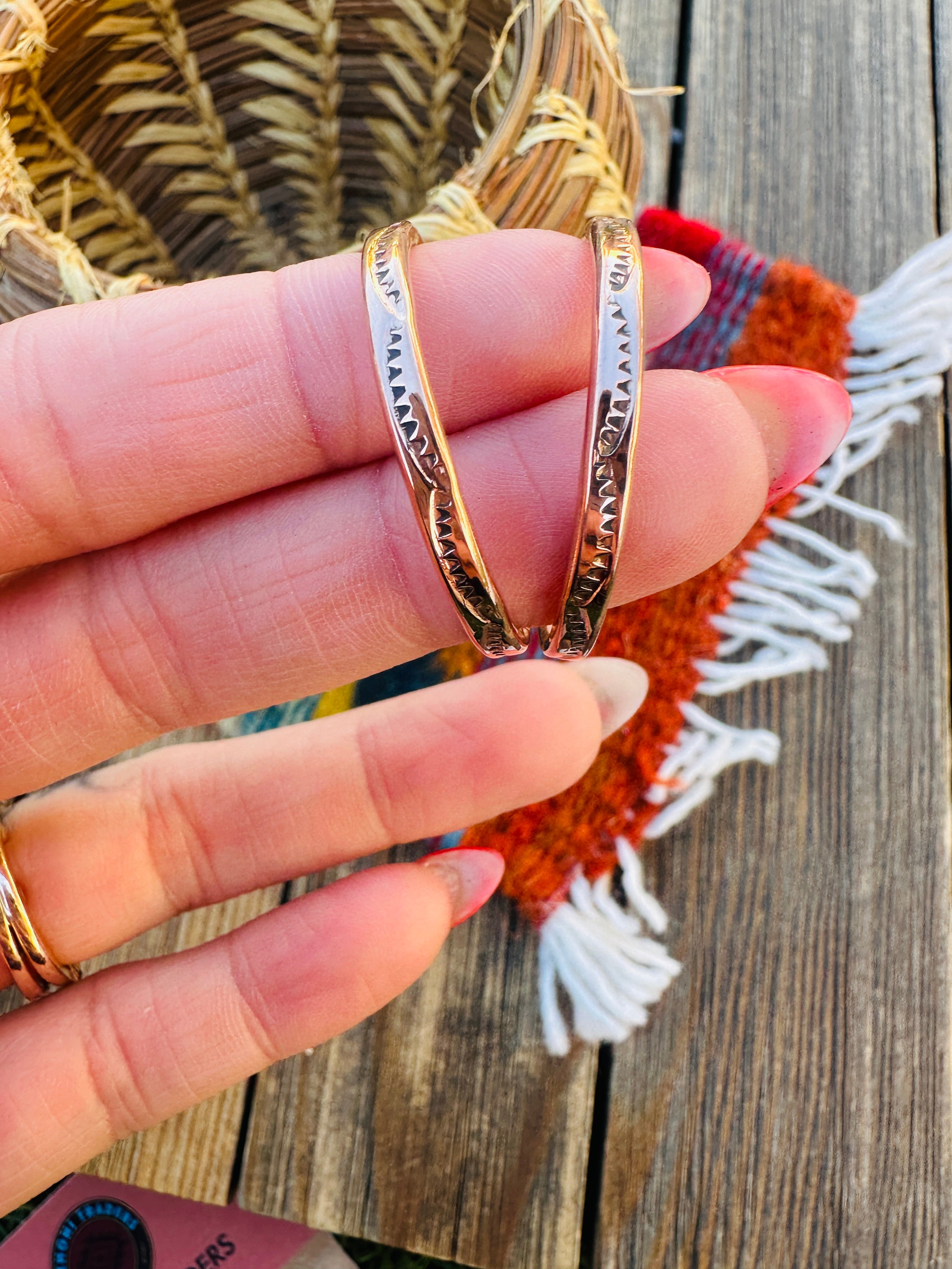 Hand Stamped Copper Hoop Earrings