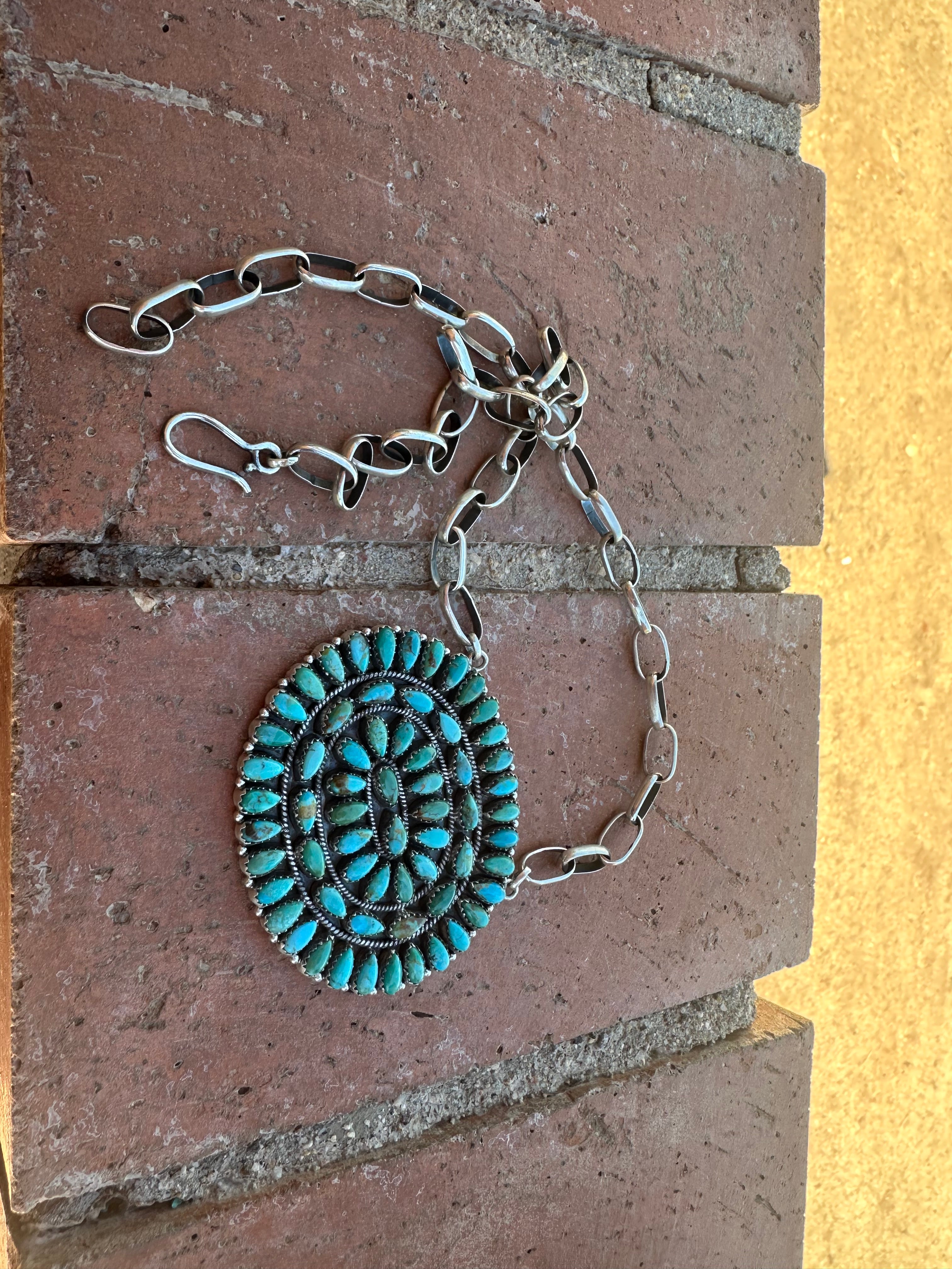 Handmade Sterling Silver & Turquoise Cluster Necklace