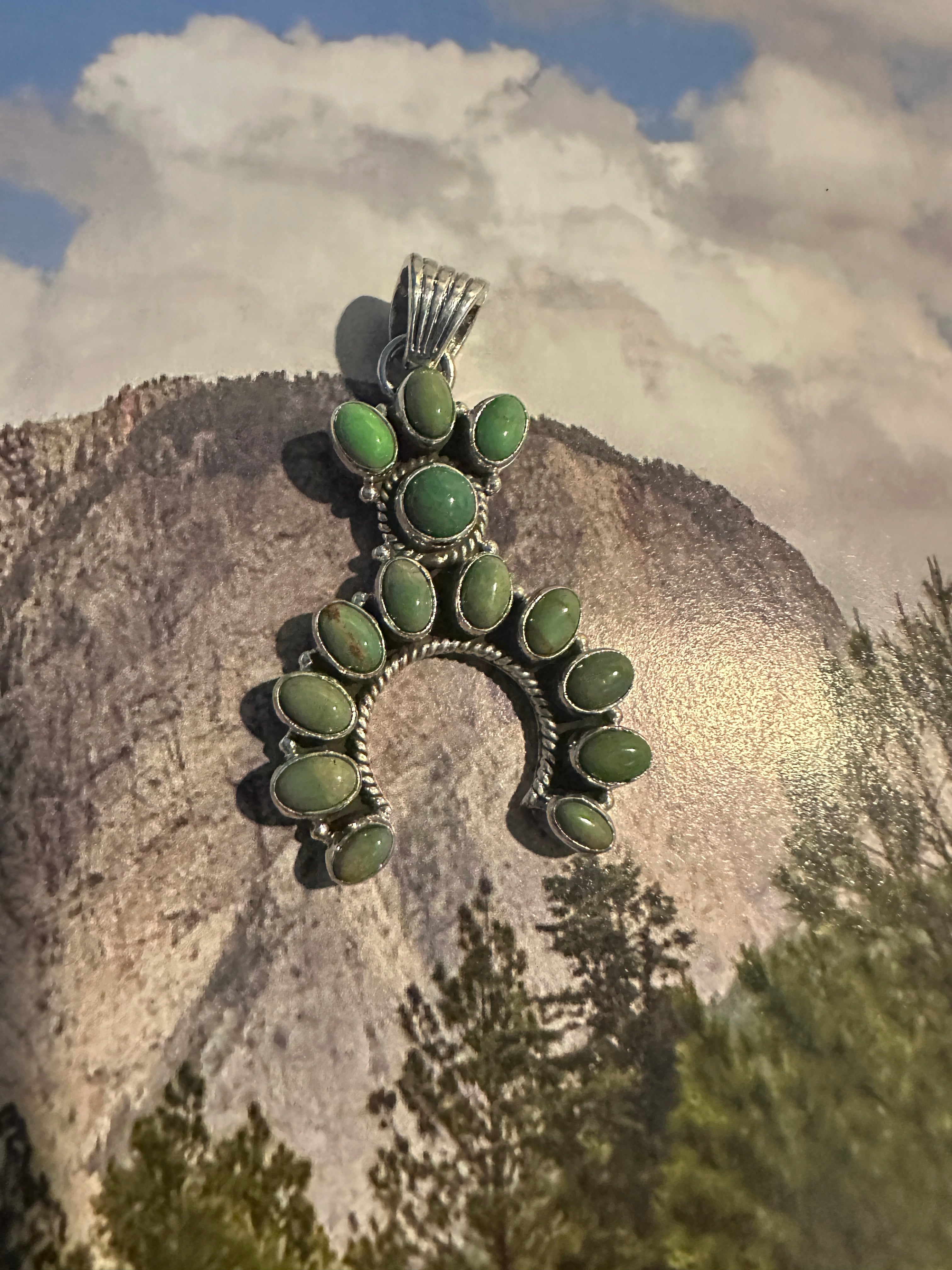 Handmade Sterling Silver Turquoie Naja Pendant By Dan Dodson more green