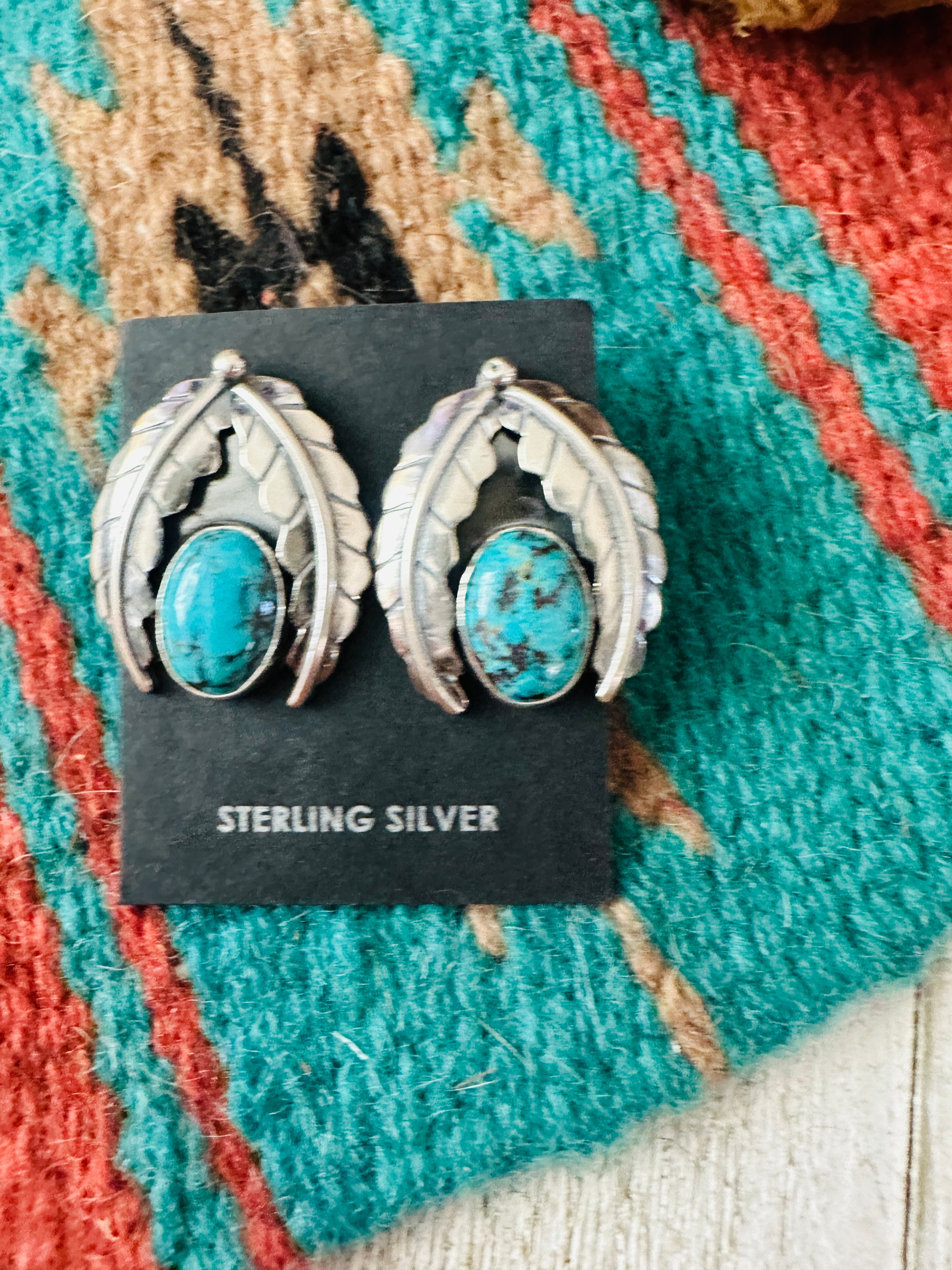 Handcrafted Sterling Silver & Turquoise Feather Post Earrings