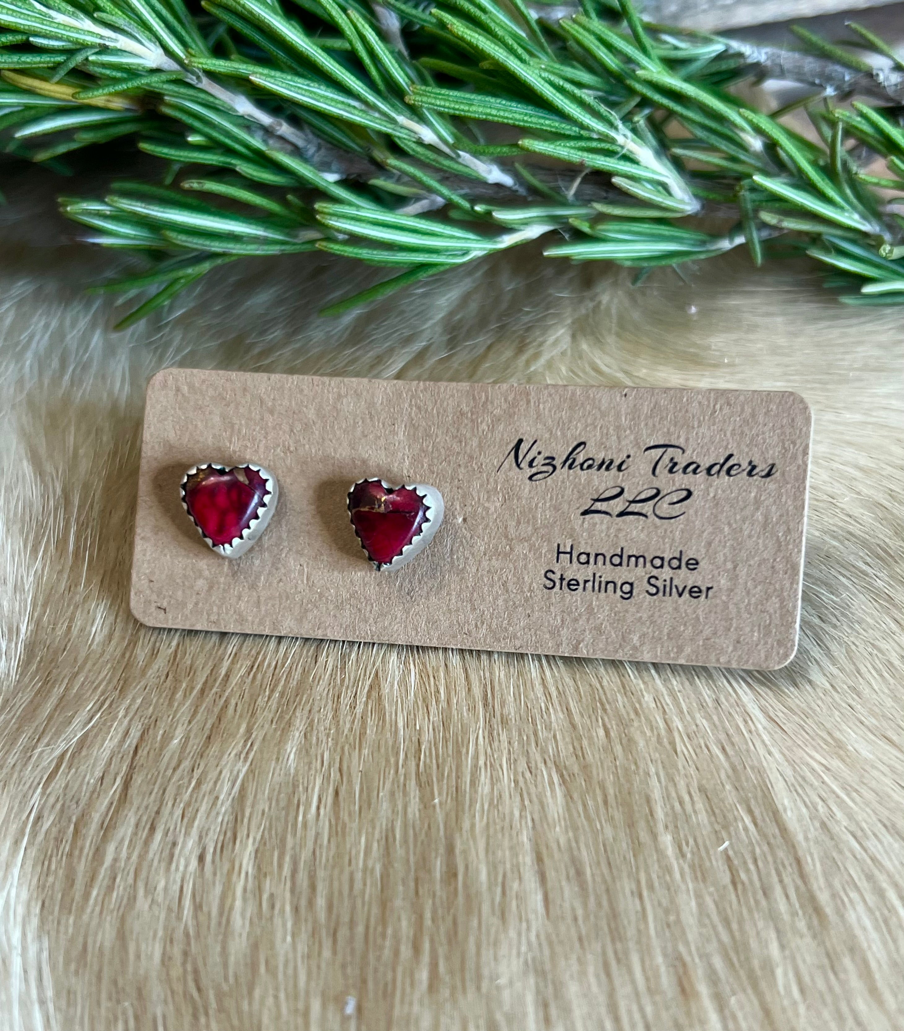 Handmade Red Dahlia Heart Sterling Silver Stud Earrings
