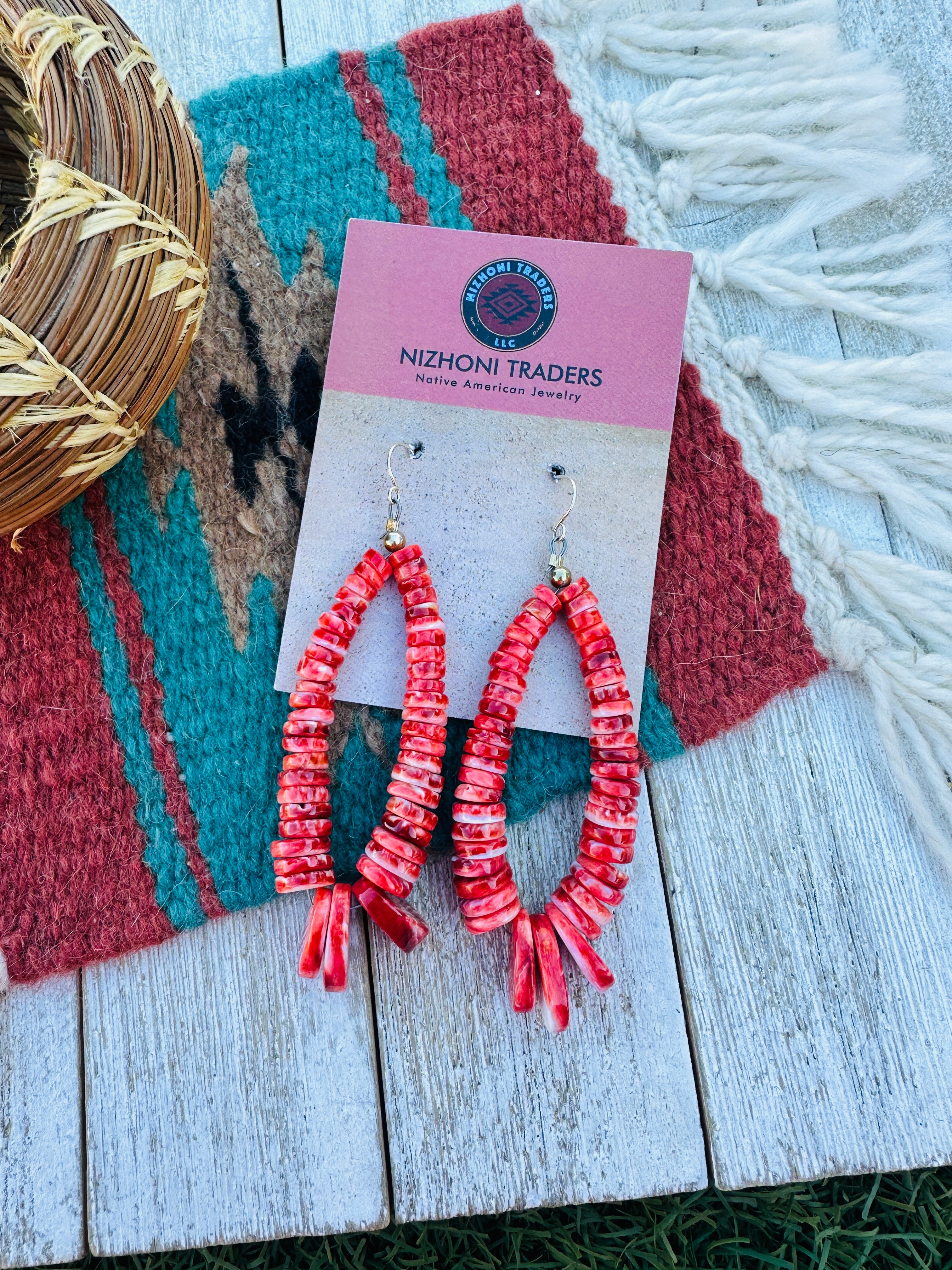 Handcrafted Orange Spiny & Sterling Silver Beaded Dangle Hoop Earrings
